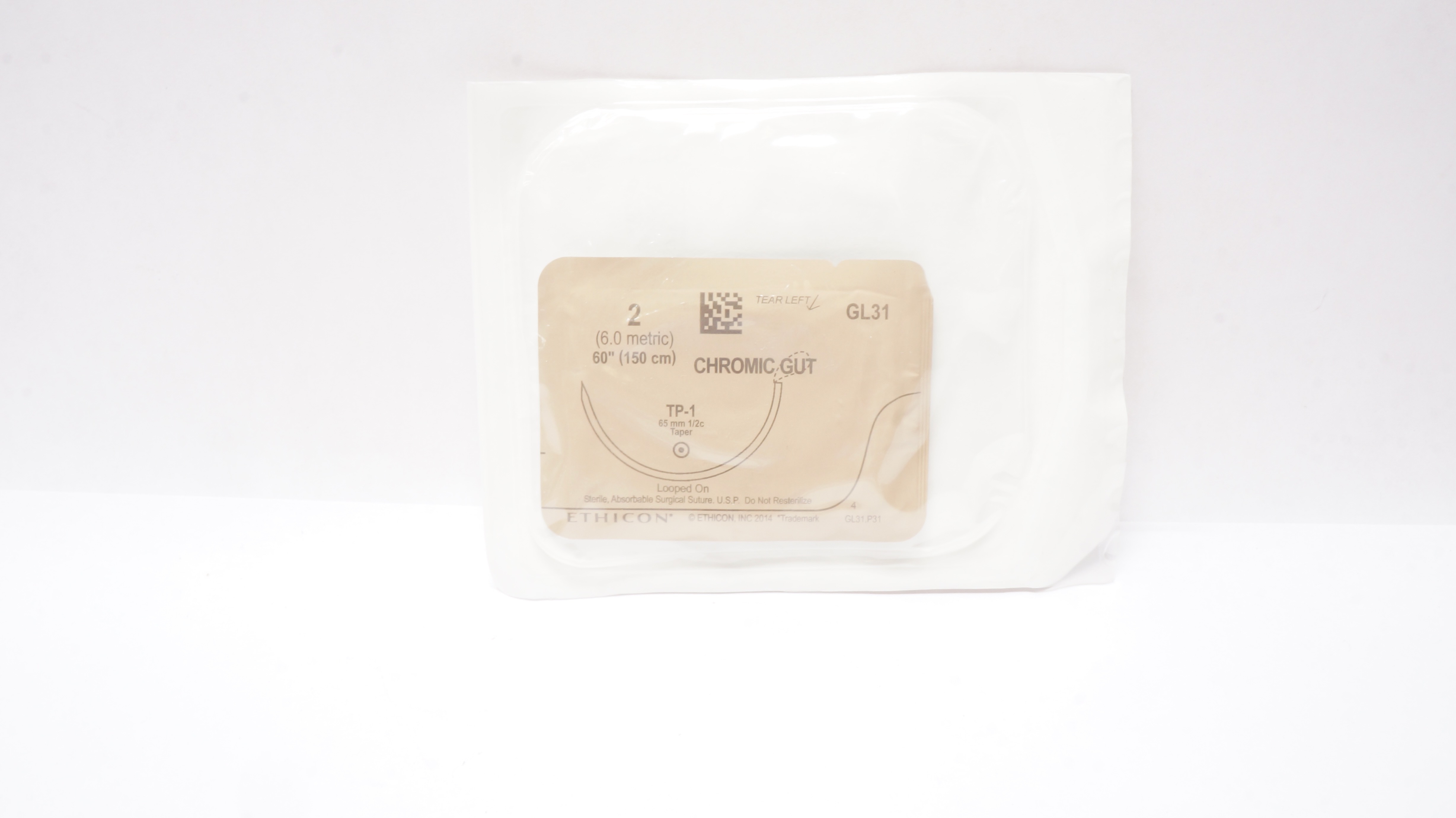 Ethicon GL31 2 Chromic Gut Surgical Stre TP-1 65mm 1/2c Taper, 60inch (x)