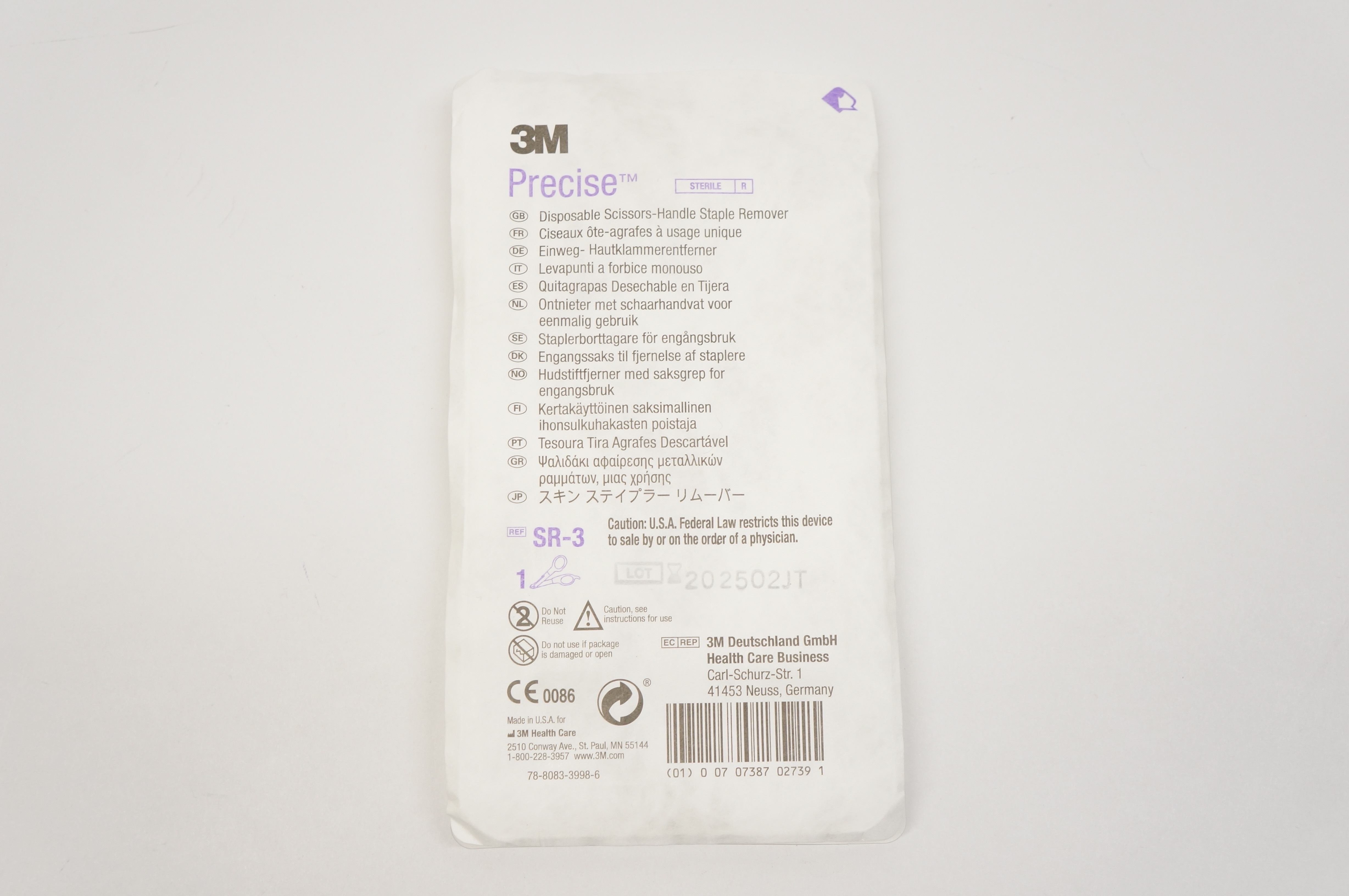 3M SR-3 Precise Disposable Scissors-Handle Staple Remover, Steril