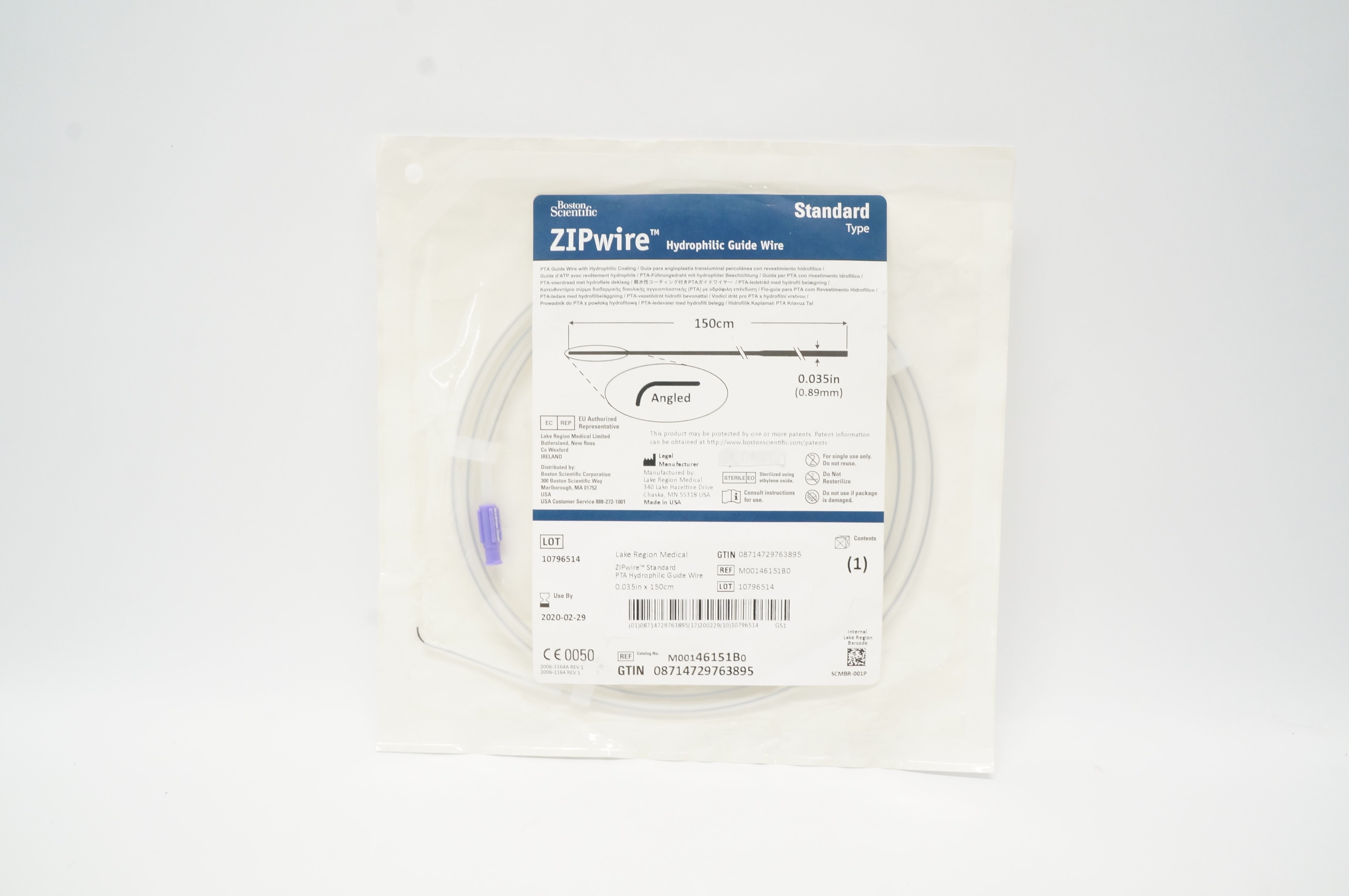 Boston Scientific M00146151B0 ZIPwire Hydrophilic Guide Wire 0.035inchx150cm (x)