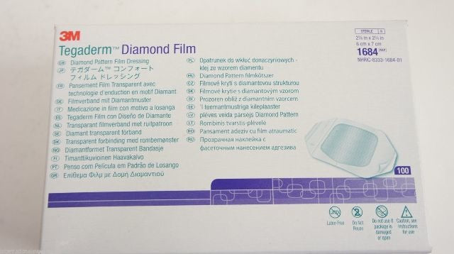 3M 1684 Tegaderm Diamond Pattern Film Dressing 6cmx7cm ~  Box of 100