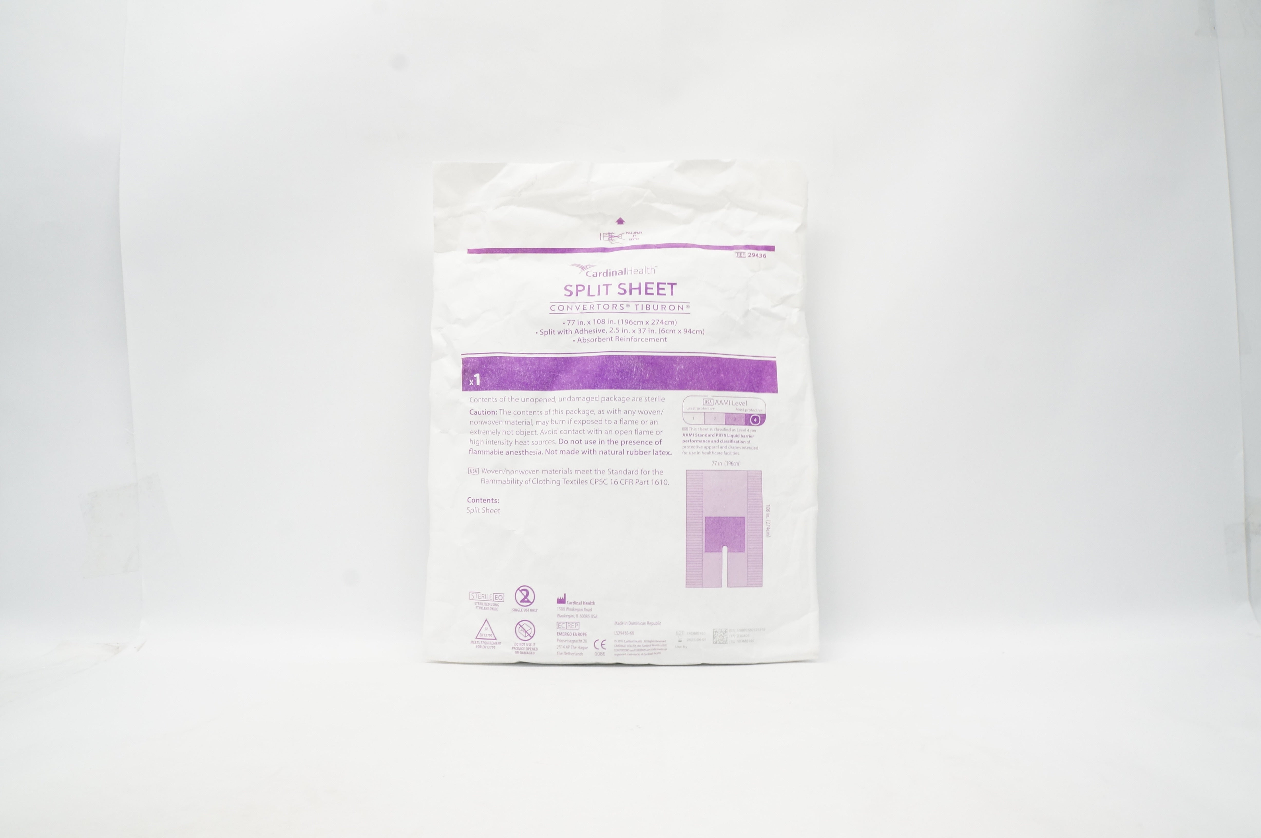 Cardinal Health 29436 Convertors Split Sheet AAMI Level 4, 77 inch x 108 inch