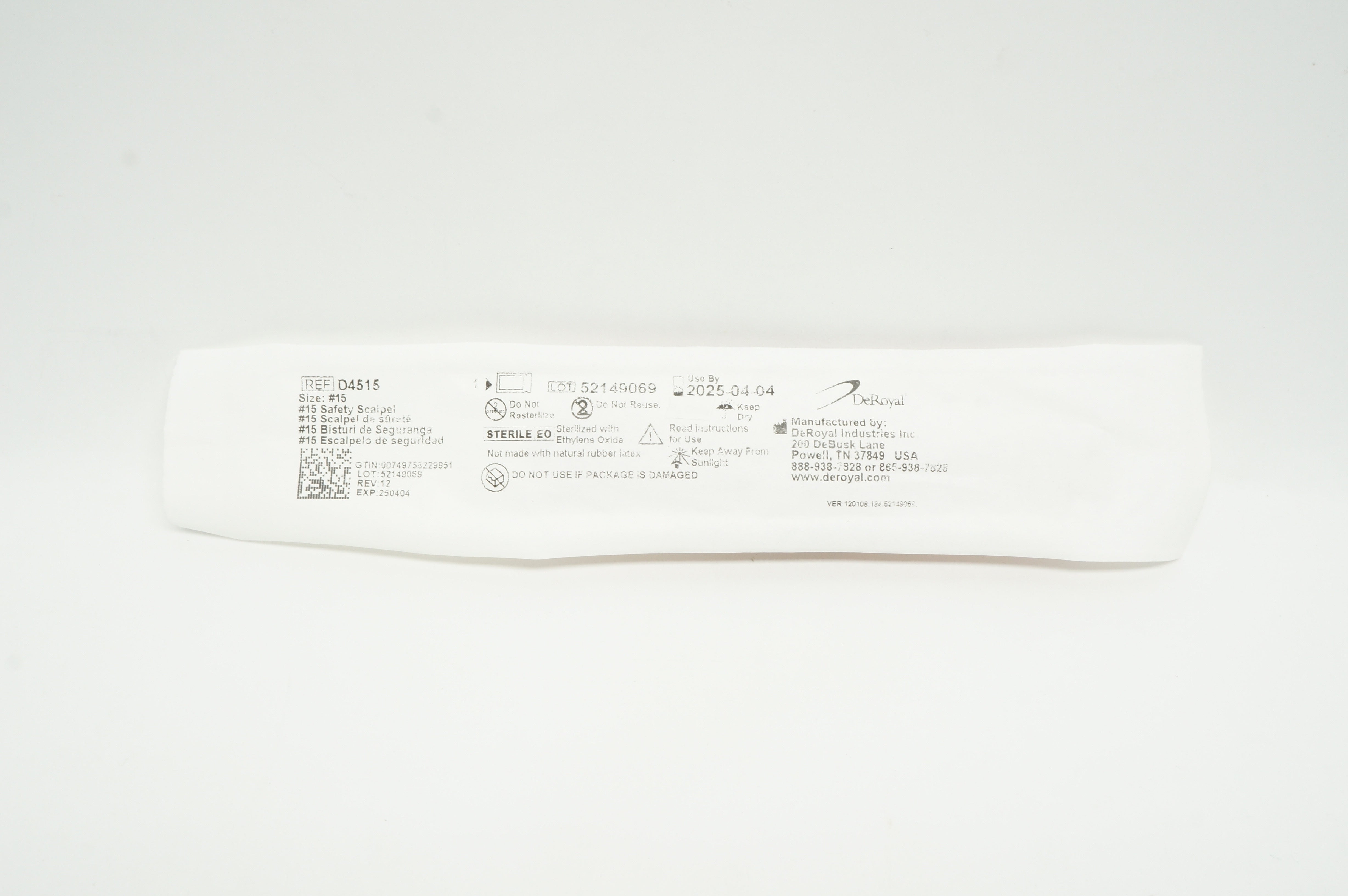 DeRoyal D4515 Safety Scalpel #15