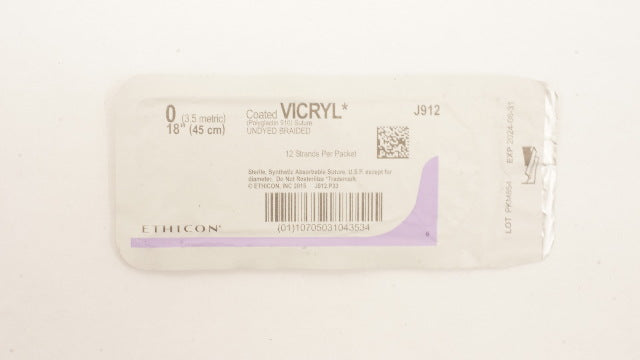 Ethicon J912 0 Coated VICRYL Polyglactin 910 Stre Undyed Braided, 18inch