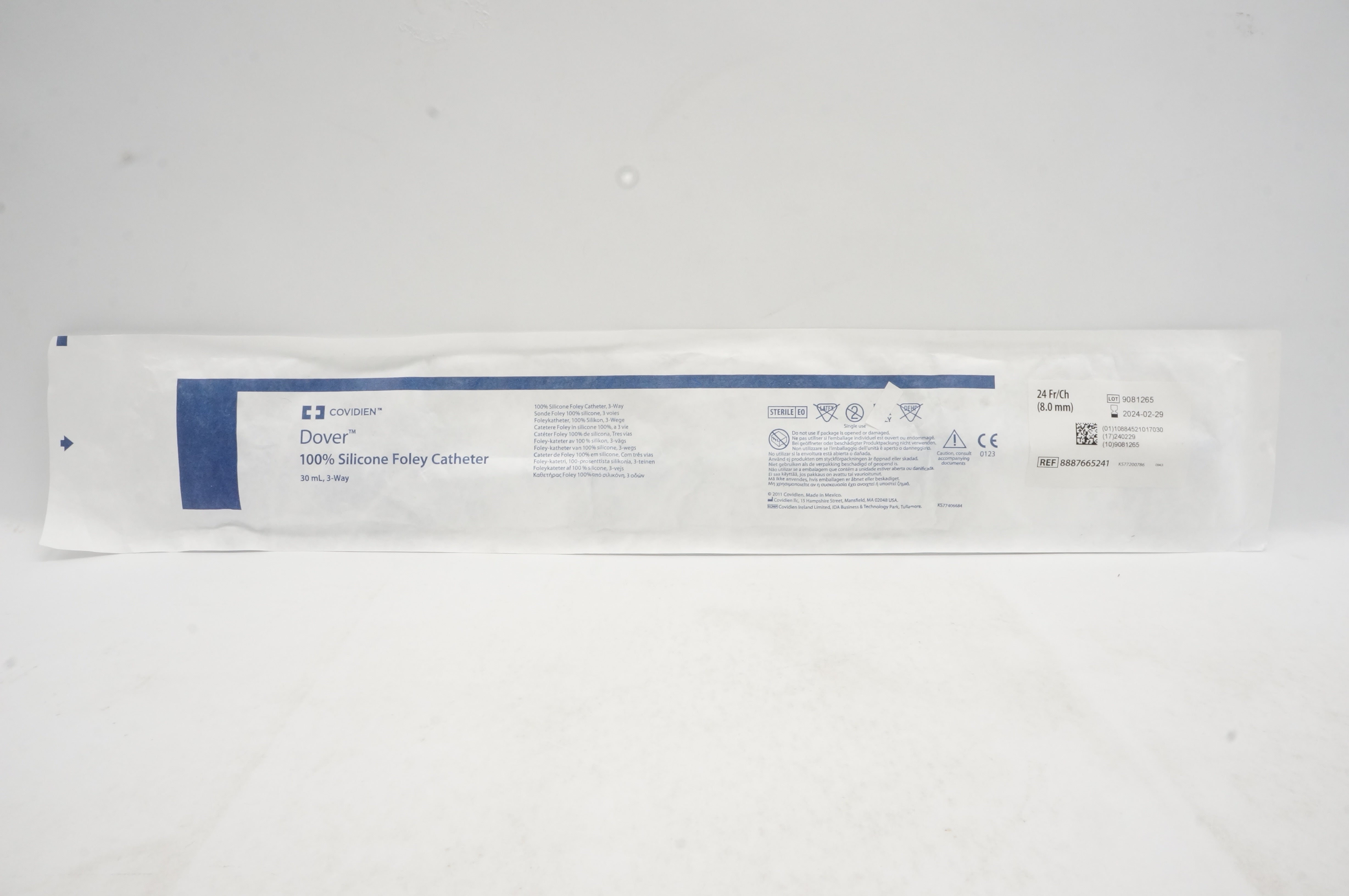 Covidien 8887665241 Dover 100% Silicone Foley Catheter 30ml 3-Way