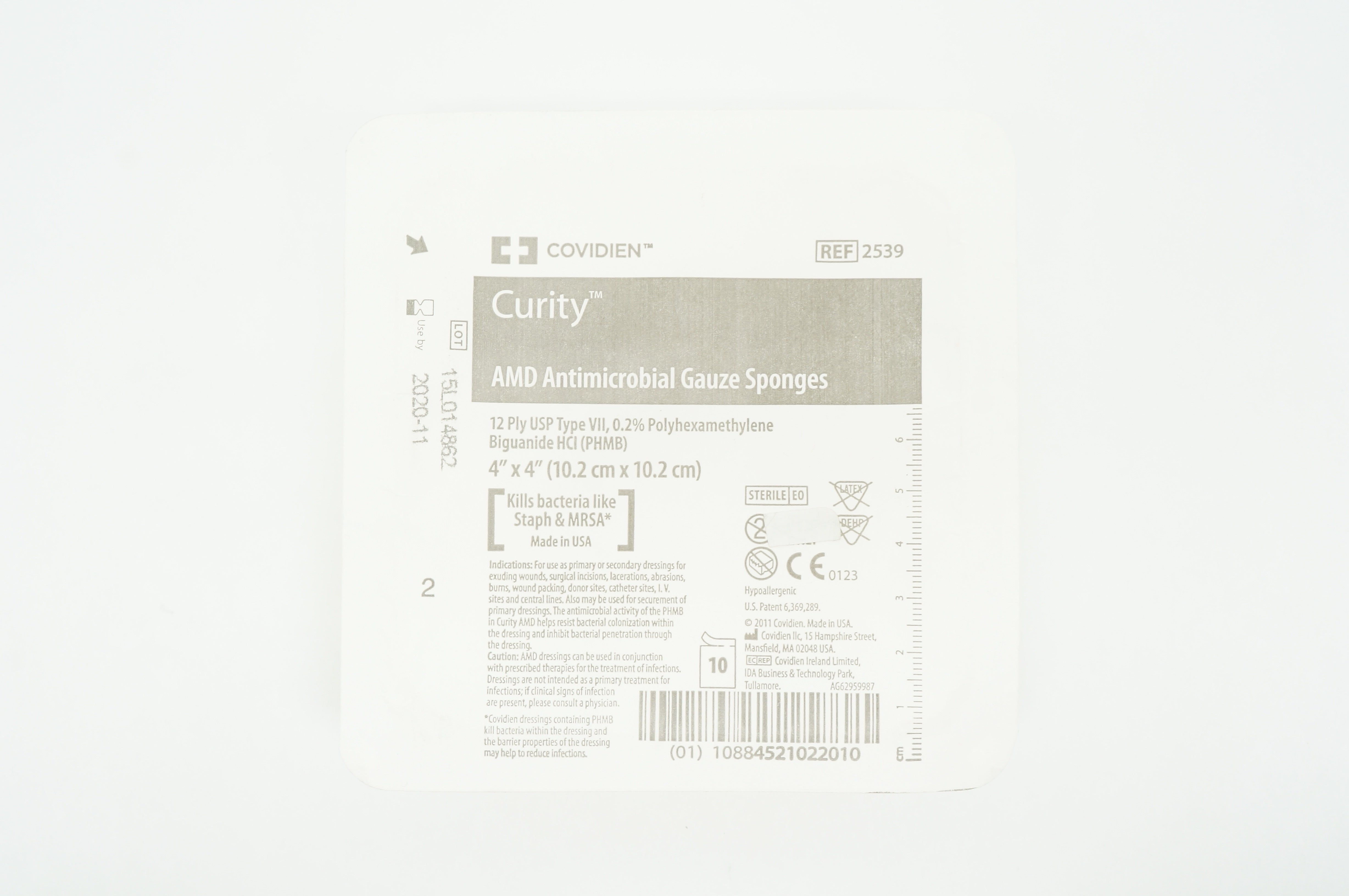 Covidien 2539 Curity AMD Antimicrobial Gauze Sponges 4in x 4in (x) - Pack of 10