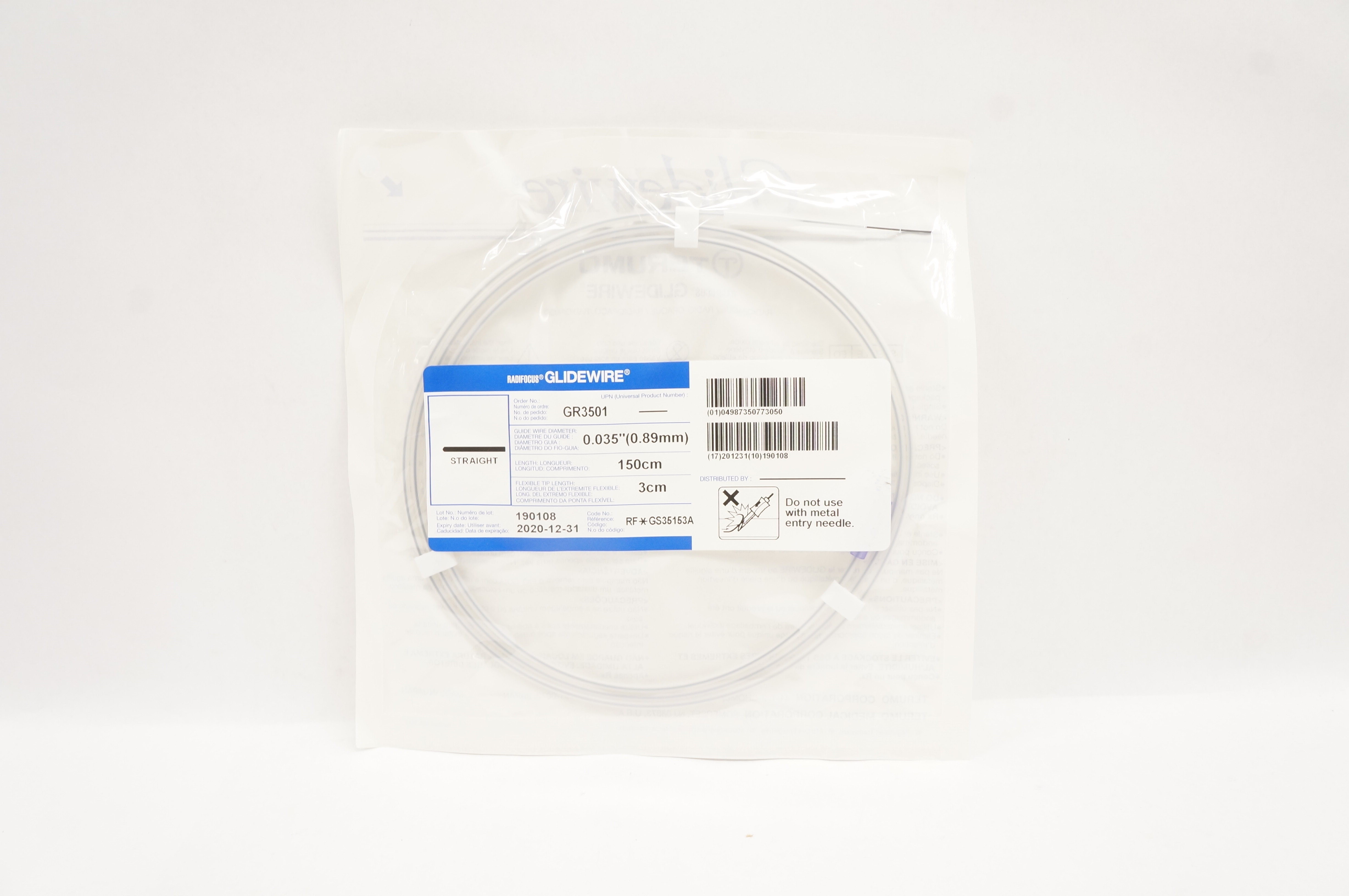 Terumo GR3501 Radiofocus Glidewire Straight 0.035inch x 150cm x 3cm (x)