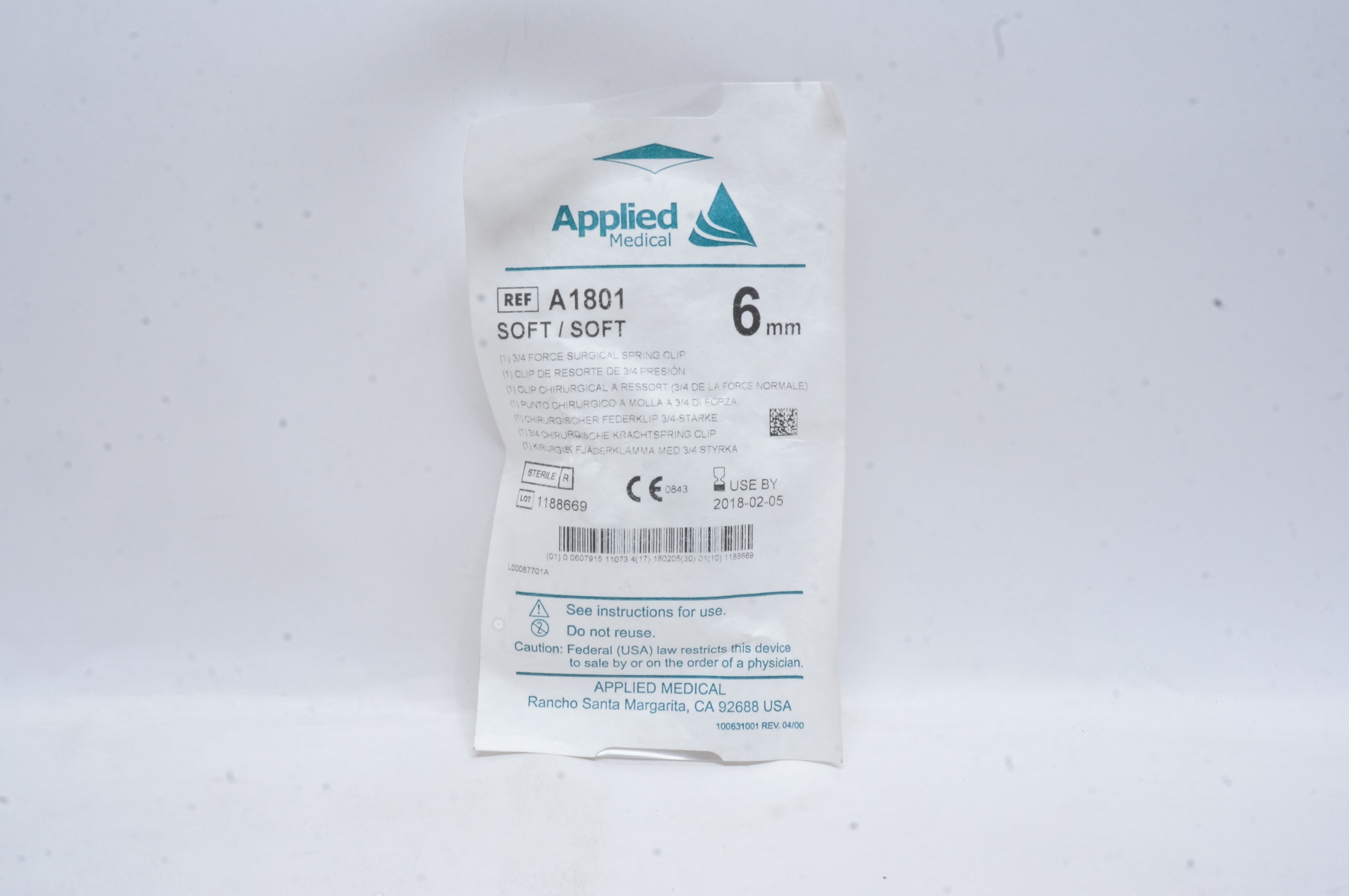 Applied Medical A1801 Soft/Soft 3/4 Force Surgical Spring Clip 6mm (x)