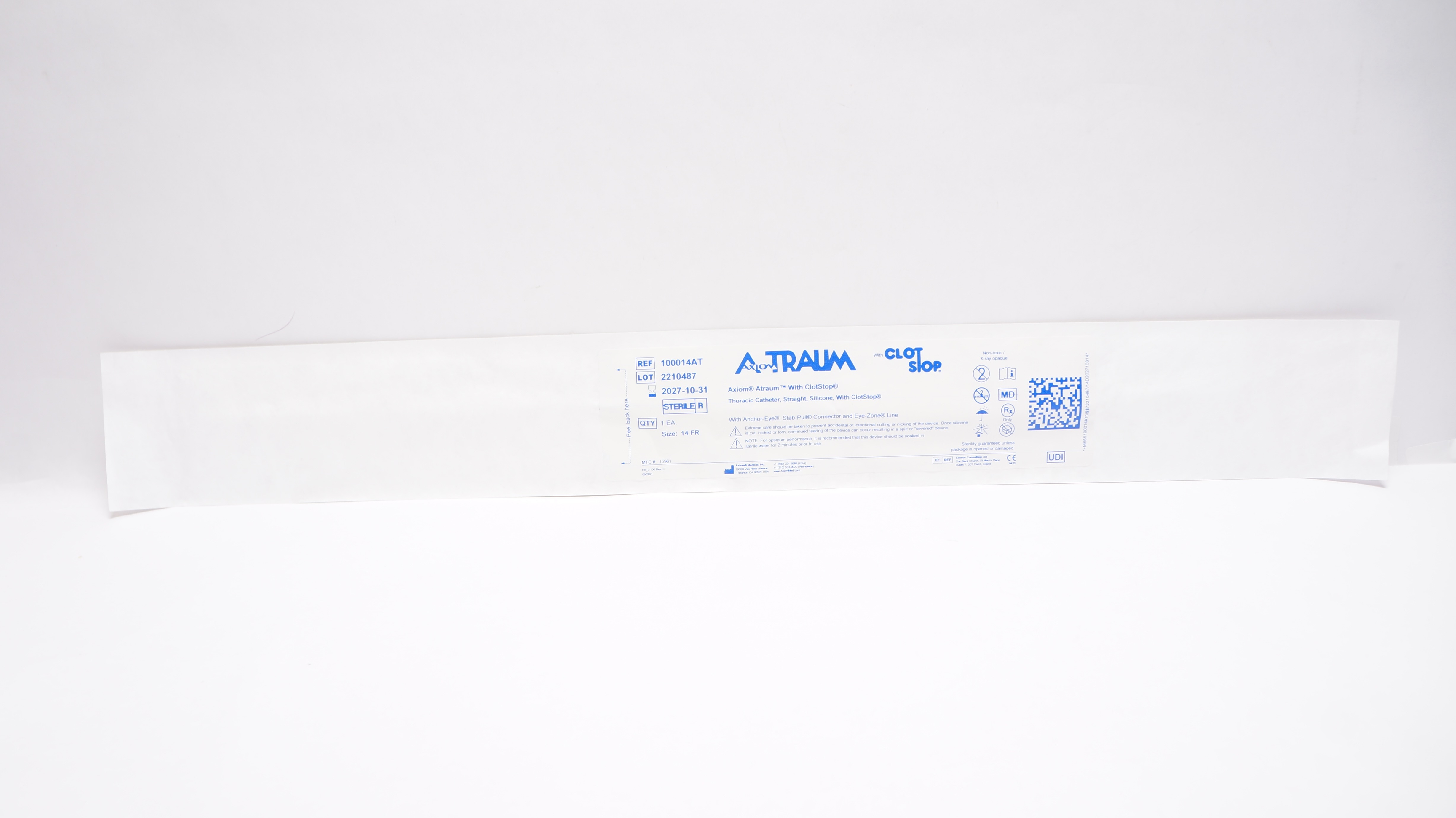 Axiom Medical 100014AT Traum Silicone Thoracic Cath. 14Fr