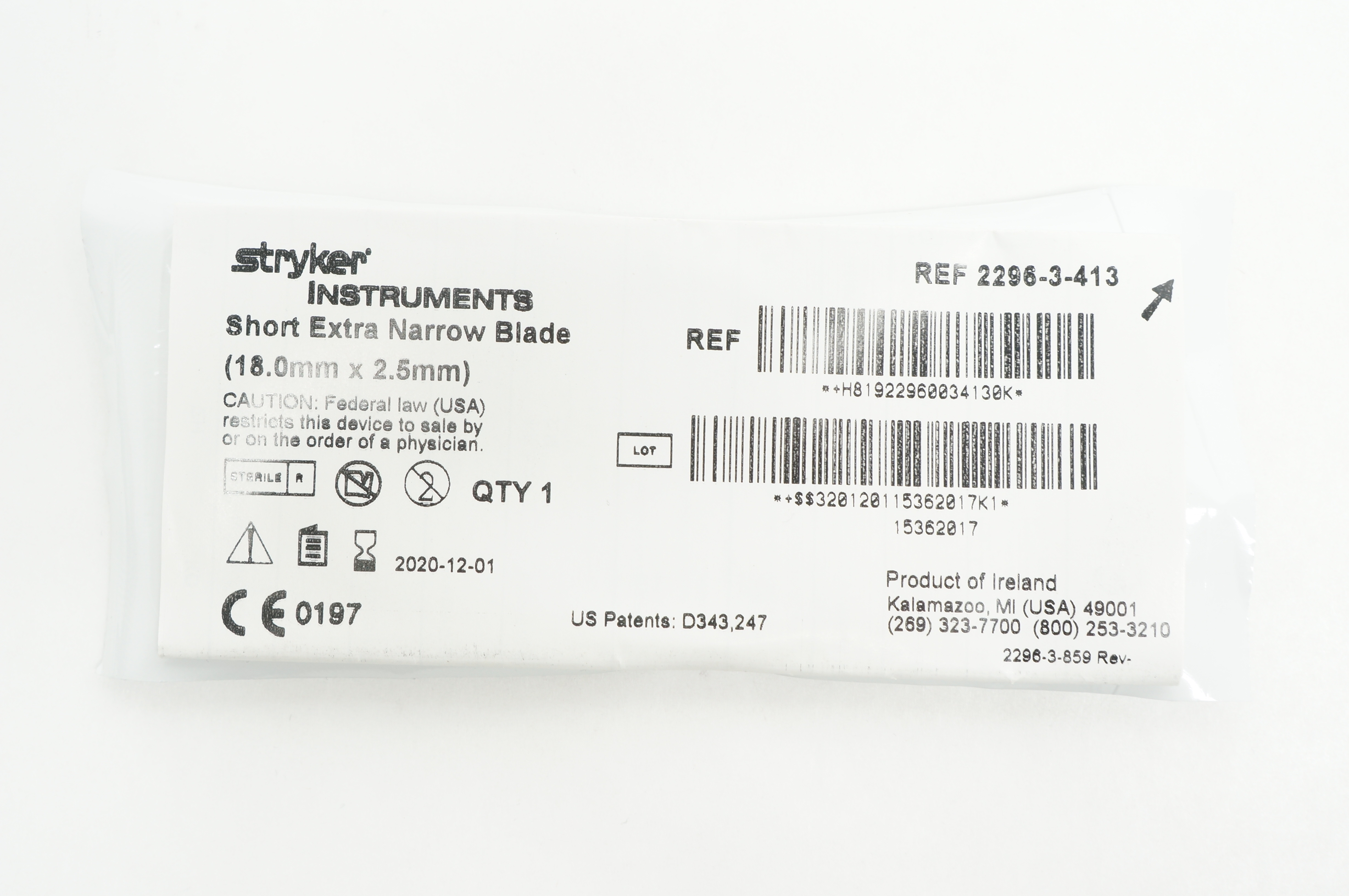 Stryker 2296-3-413 Short Extra Narrow Blade 18.0mm x 2.5mm (x)