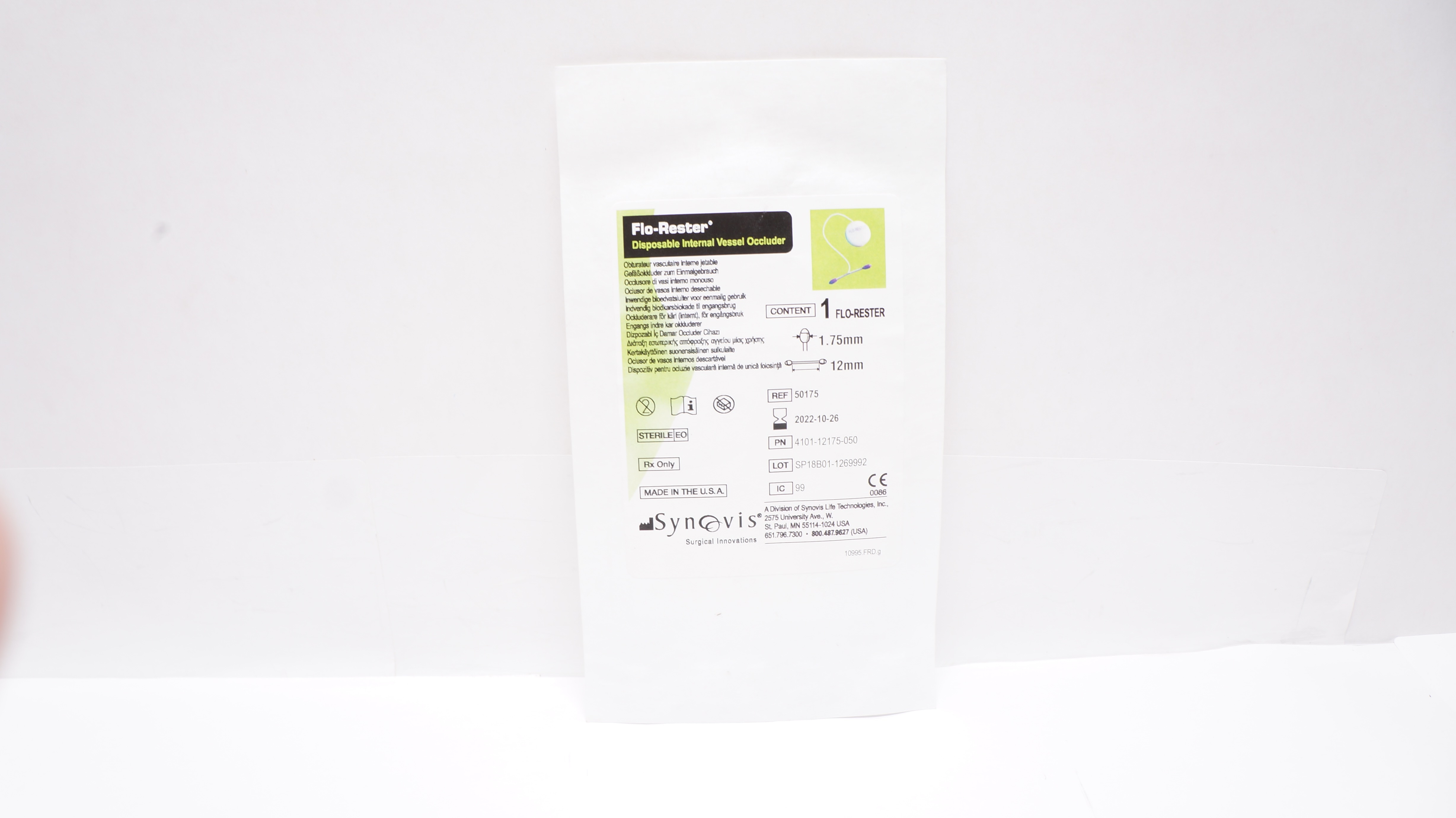 Synovis 50175 Flo-Rester Disposable Internal Vessel Occluder 1.75mm 12mm (x)