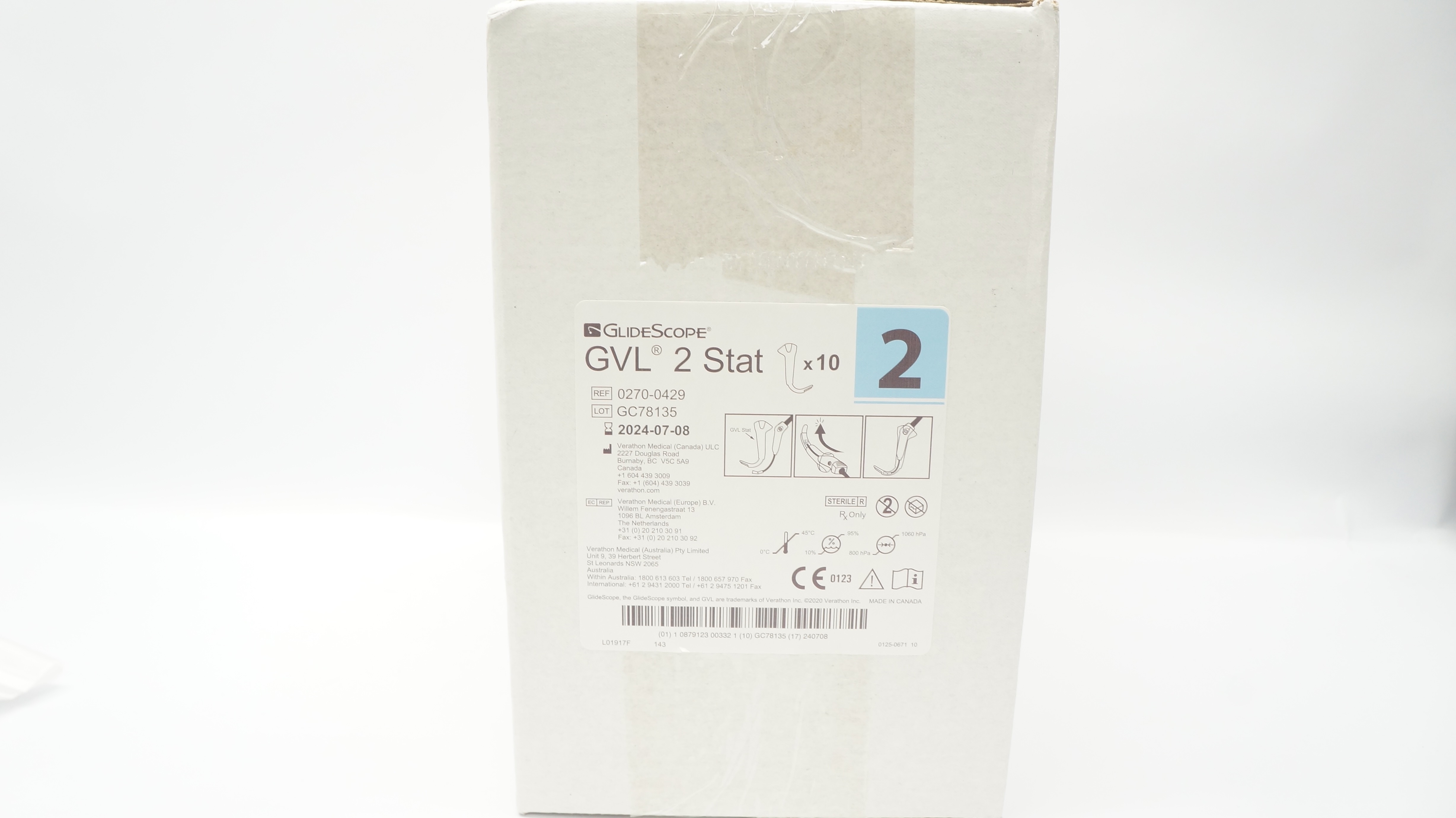 Verathon Medical 0270-0429 Glide Scope GVL 2Stat Video Laryngoscope -Box of 8(x)