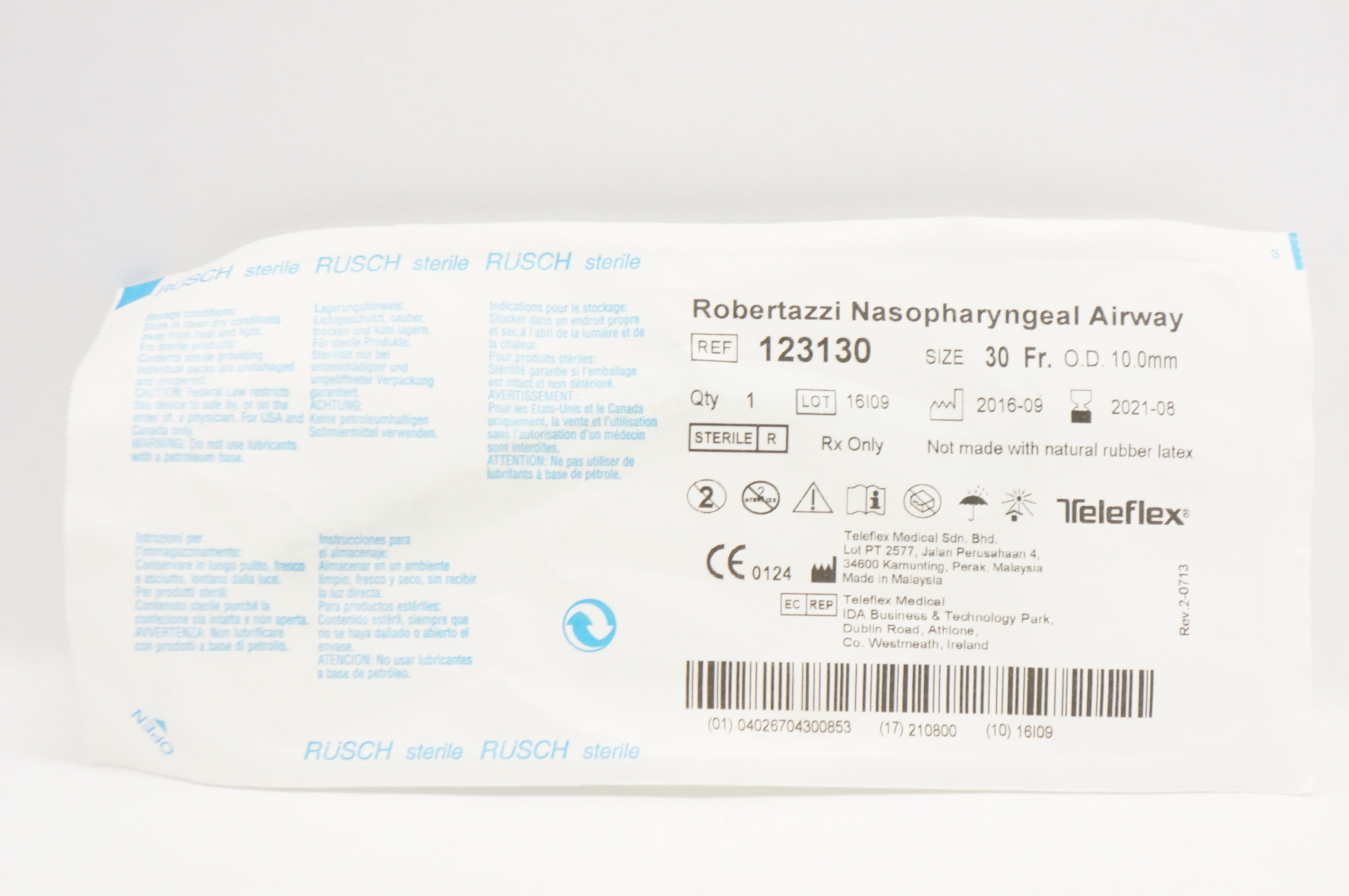 Teleflex 123130 Rusch Robertazzi Nasopharyngeal Airway 30Fr x 10.0mm O.D. (x)