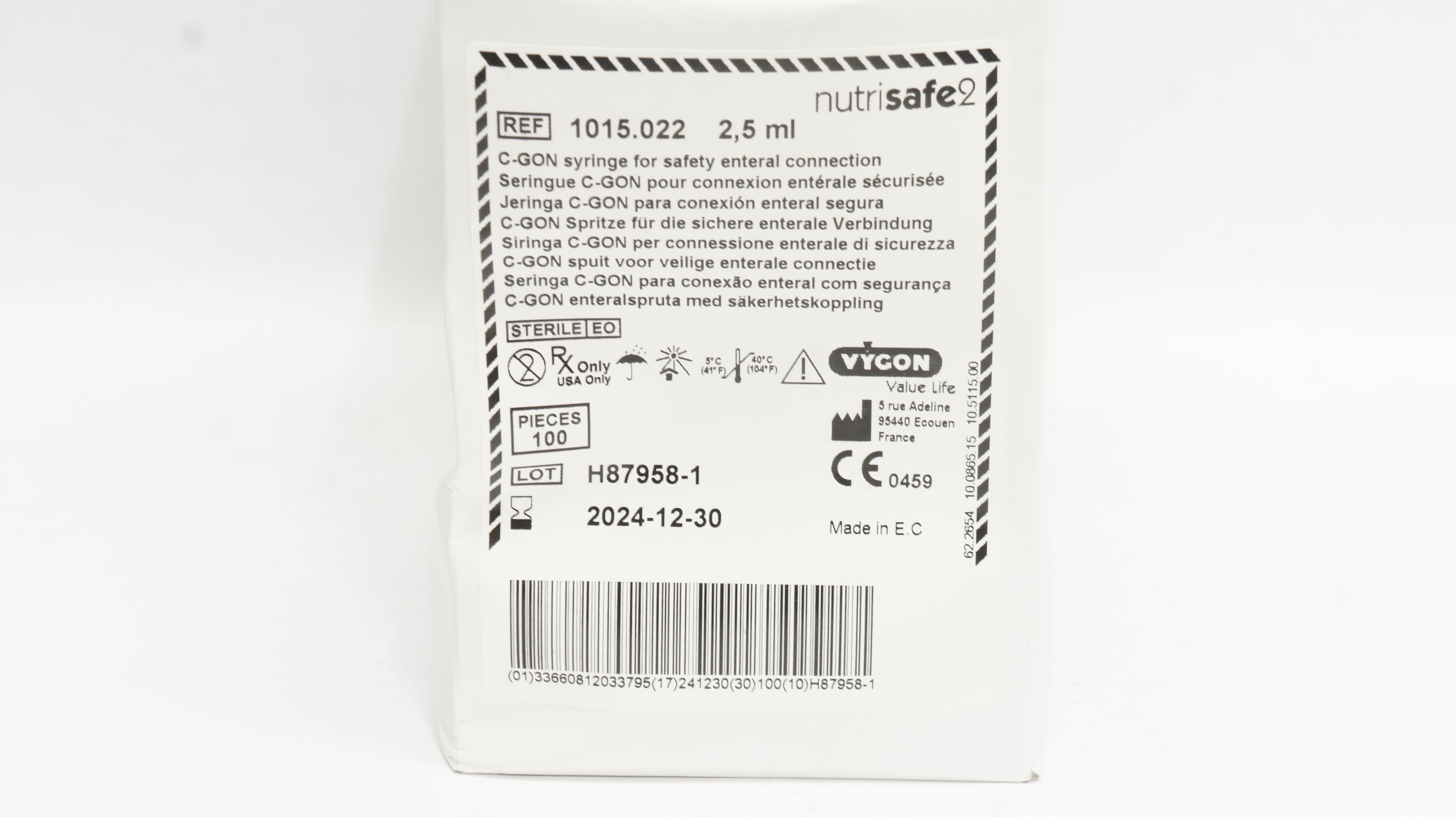 Vygon 1015.022 Value Life NutriSafe2 C-GON Syringe 2,5mL - Box of 40