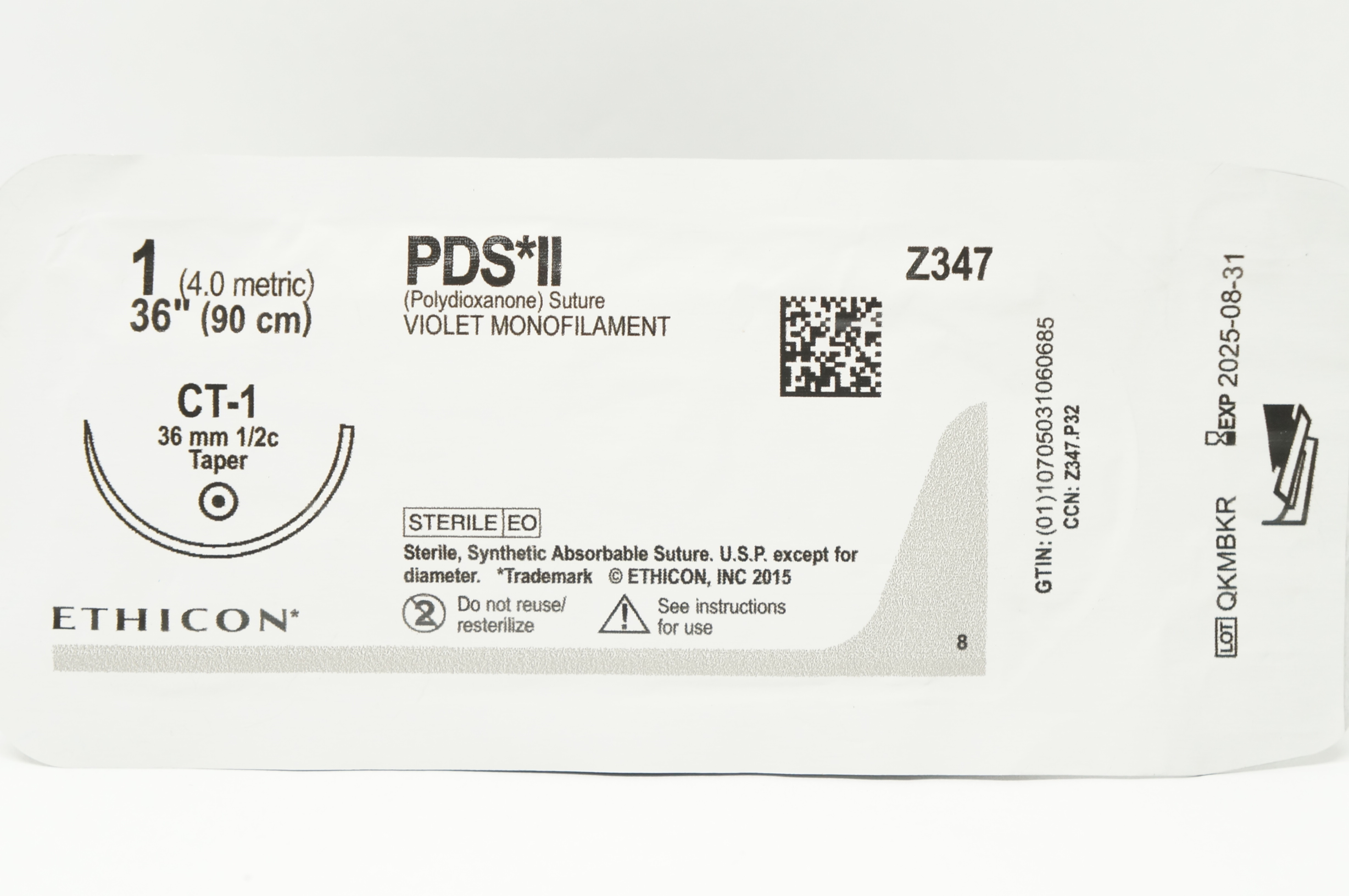 Ethicon Z347 1 PDS II CT-1 36mm 1/2c Taper 36inch