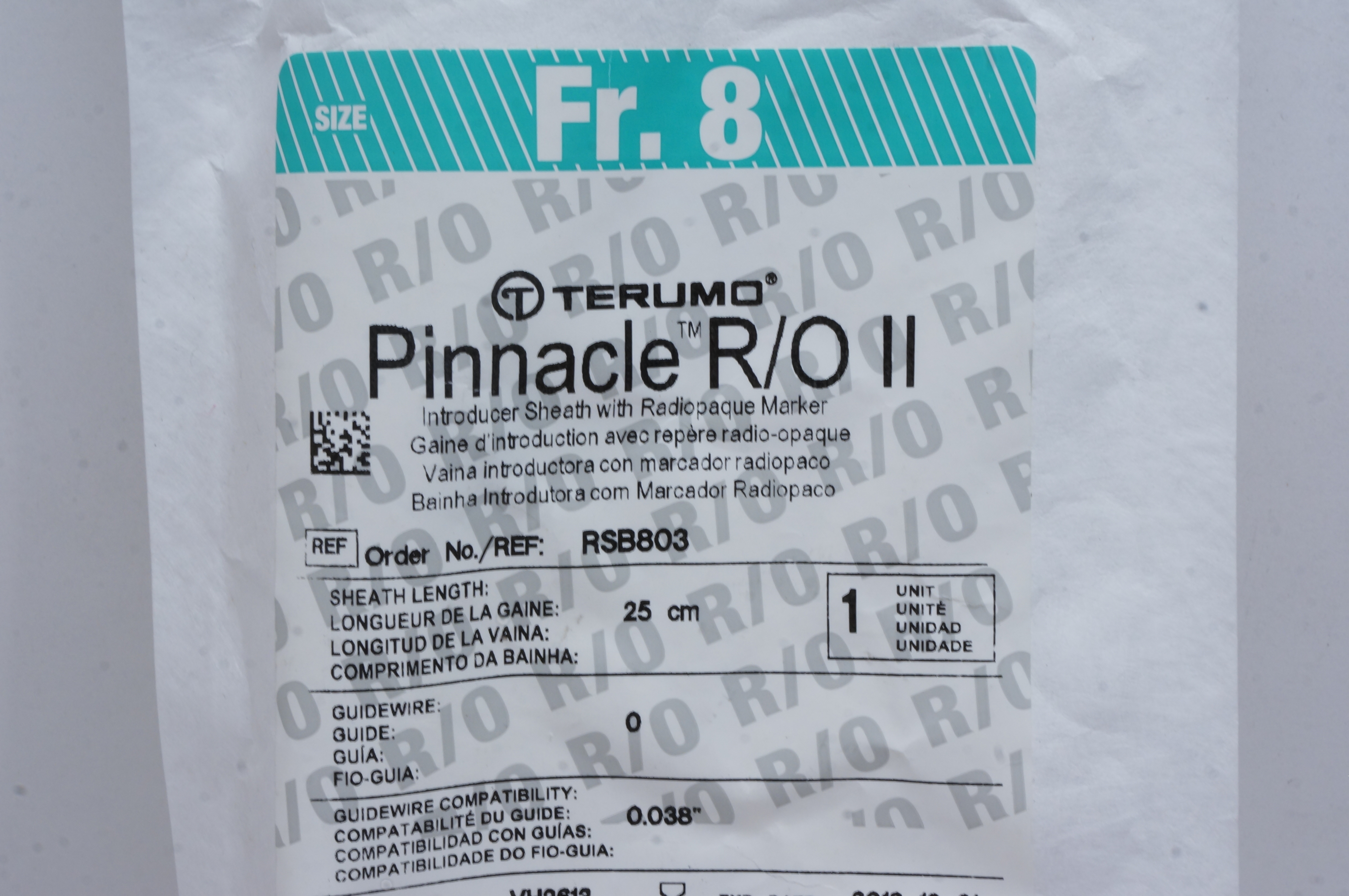 Terumo RSB803 Pinnacle R/O II Introducer Sheath 8Fr., 0.038inch x 25cm (x)