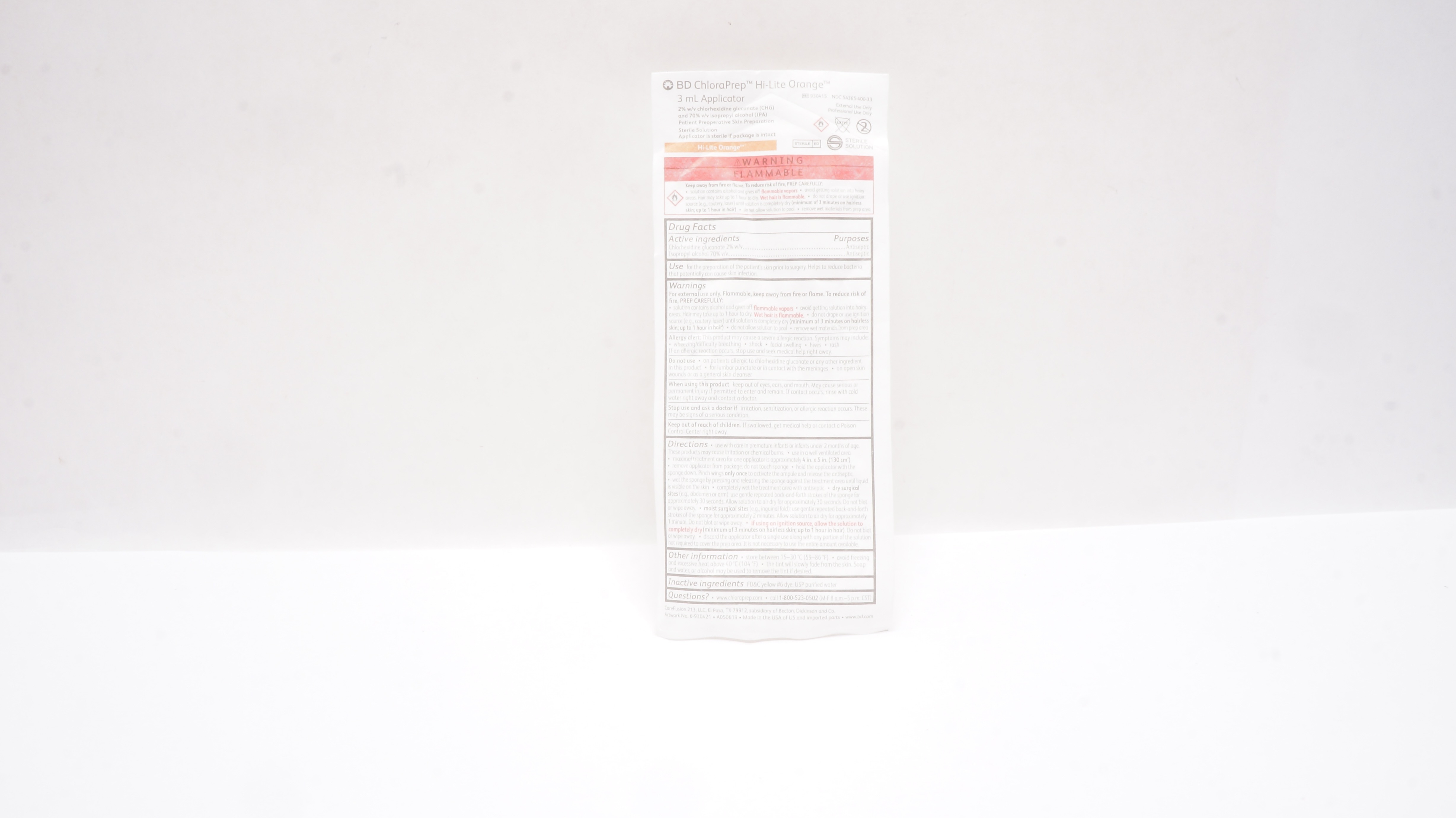 BD 930415 ChloraPrep Hi-Lite Orange 3mL Applicator