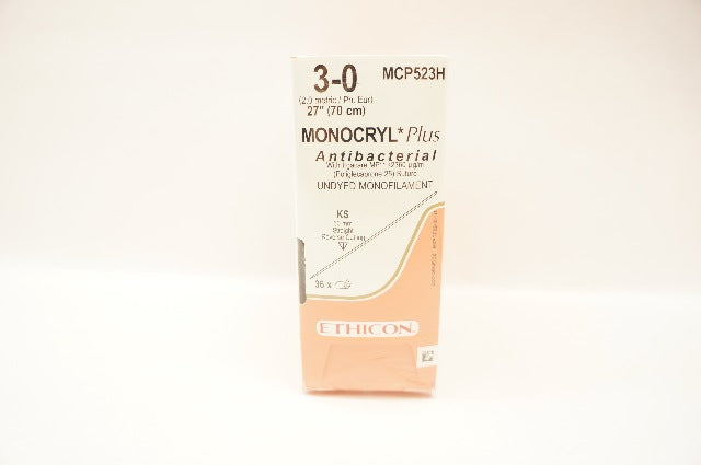 Ethicon MCP523H 3-0 Monocryl Plus KS 60mm Straight 27inc - Box of 36 (x)