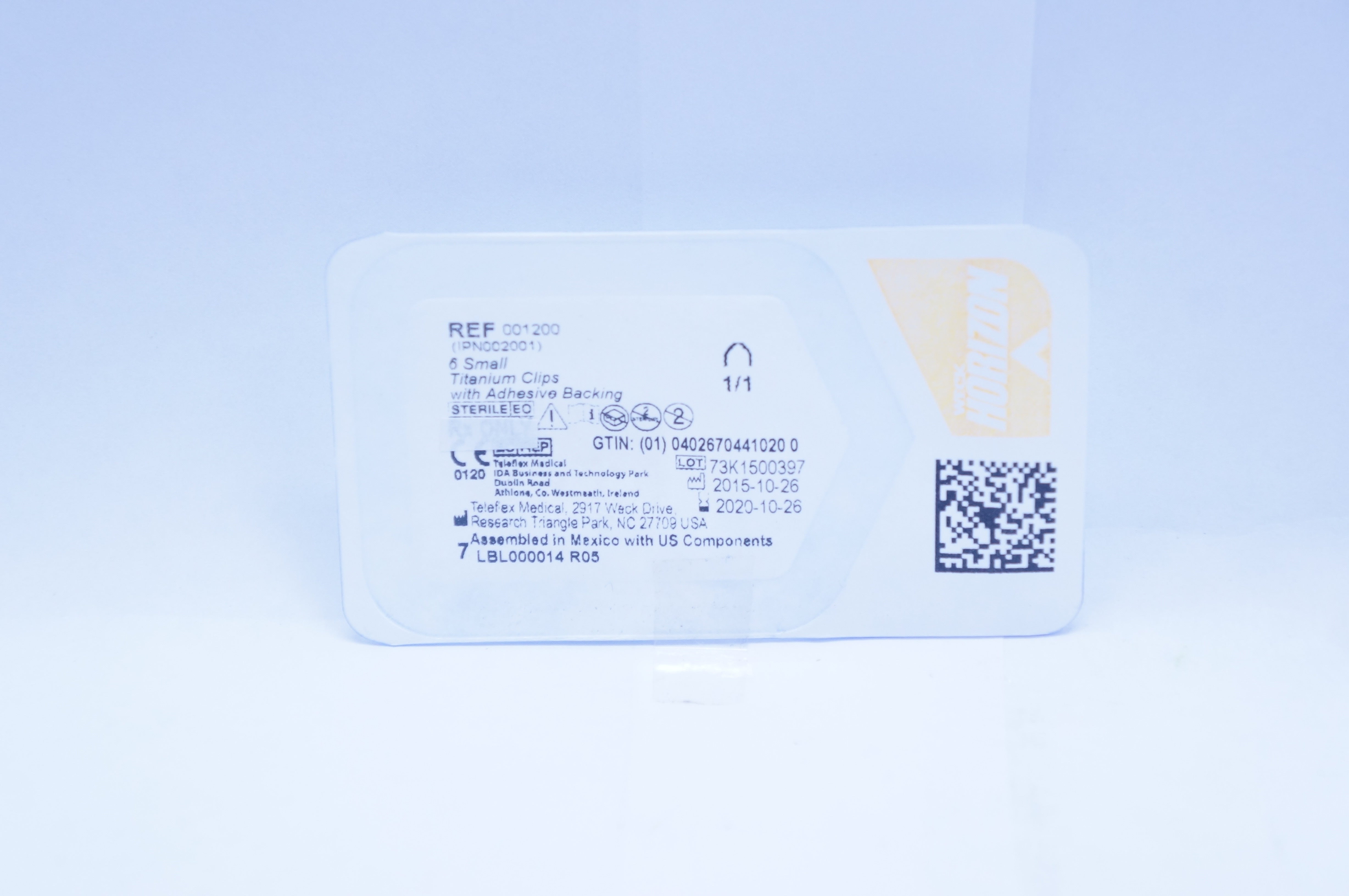 Teleflex 001200 Small Titanium Clips with Adhesive Backing - Box of 6