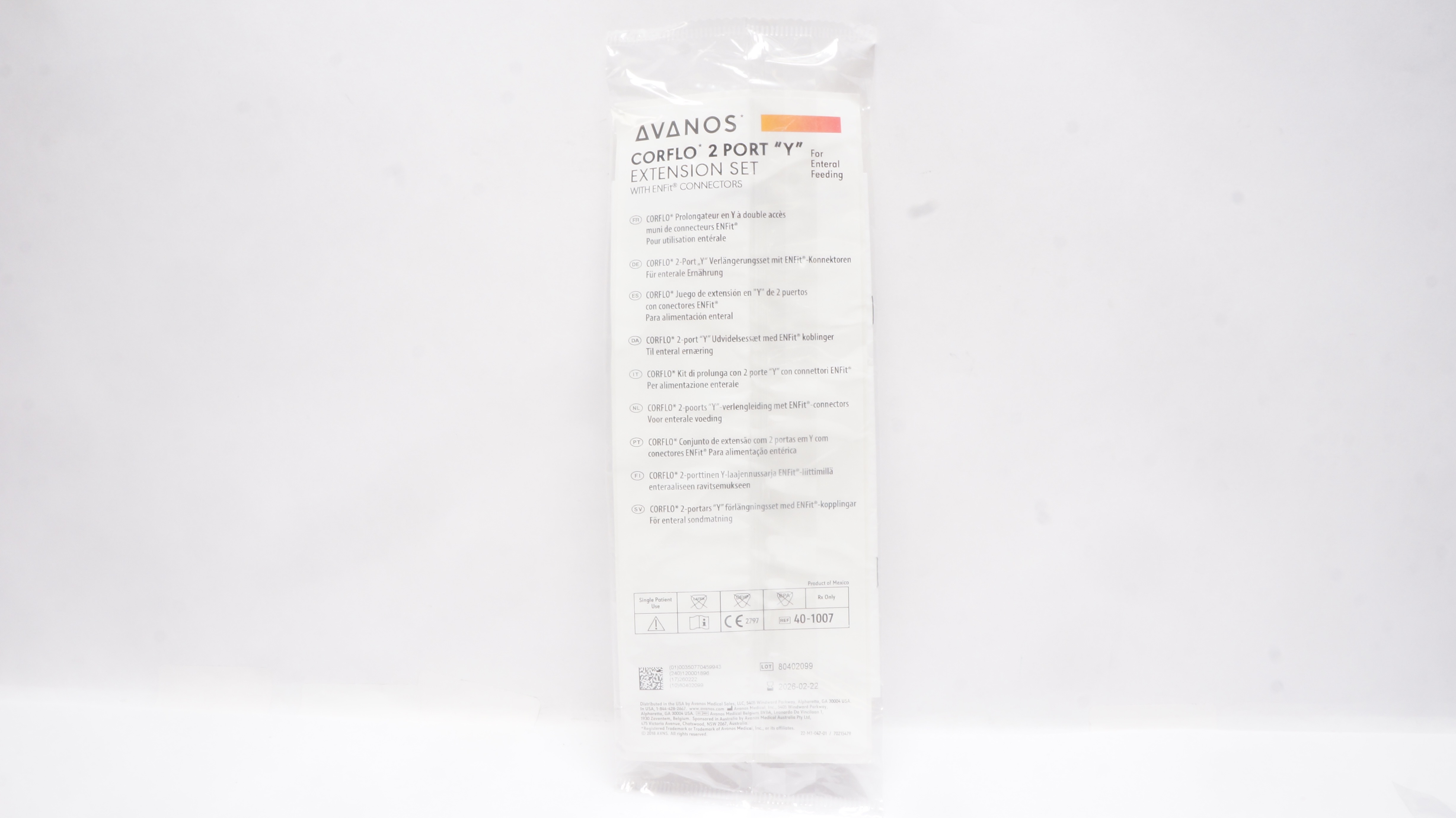 Avanos 40-1007 Corflo 2 Port "Y" Extension Set w/ENFit Connectors