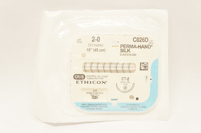 Ethicon C026D 2-0 PERMA HAND Silk Black 48", CT-2 26mm, 8 stands per packet (x)