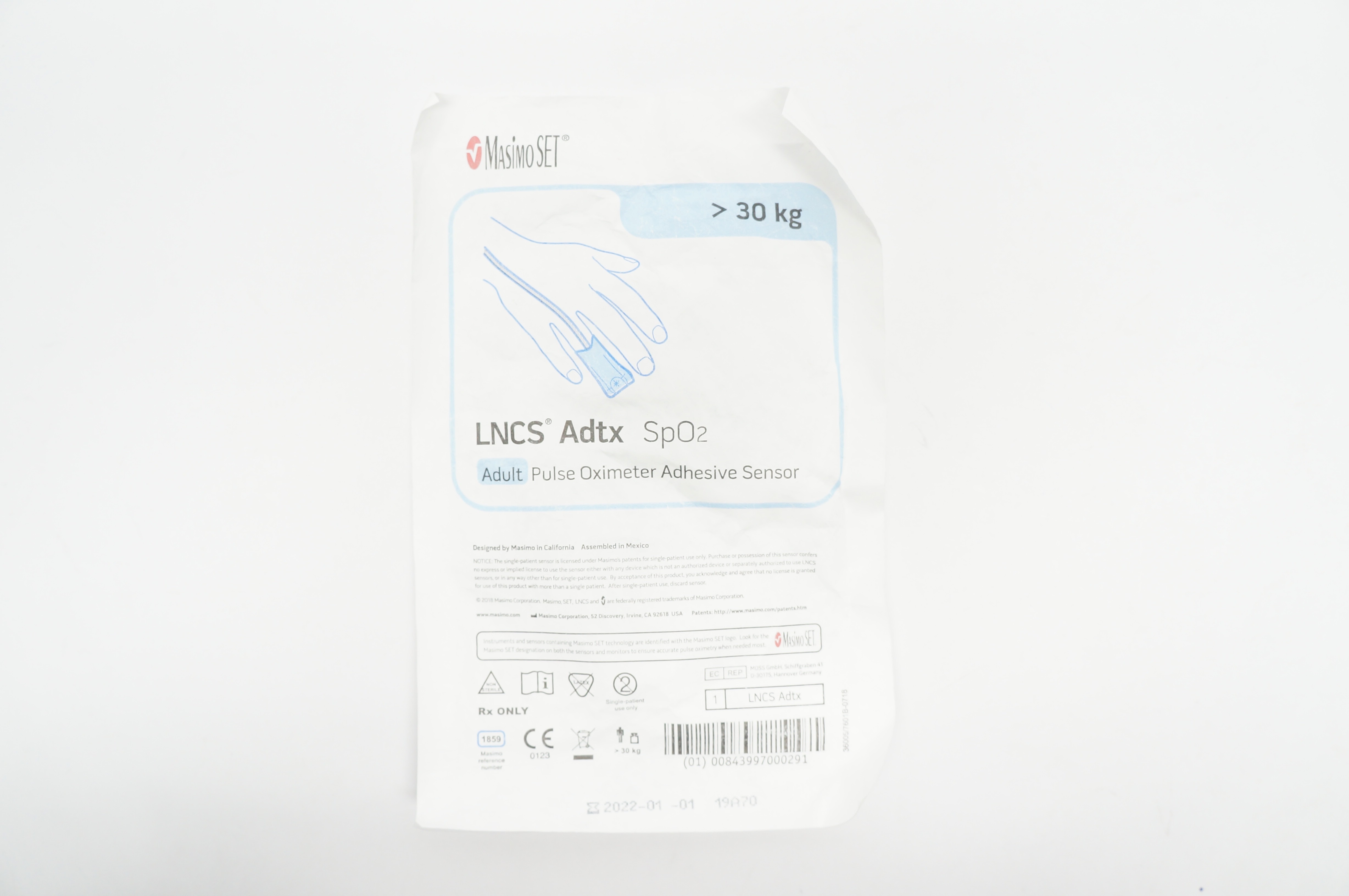 Masimo 1859 LNCS Adtx SpO2 Adult Pulse Oximeter Adhesive Sensor >30 kg (x)