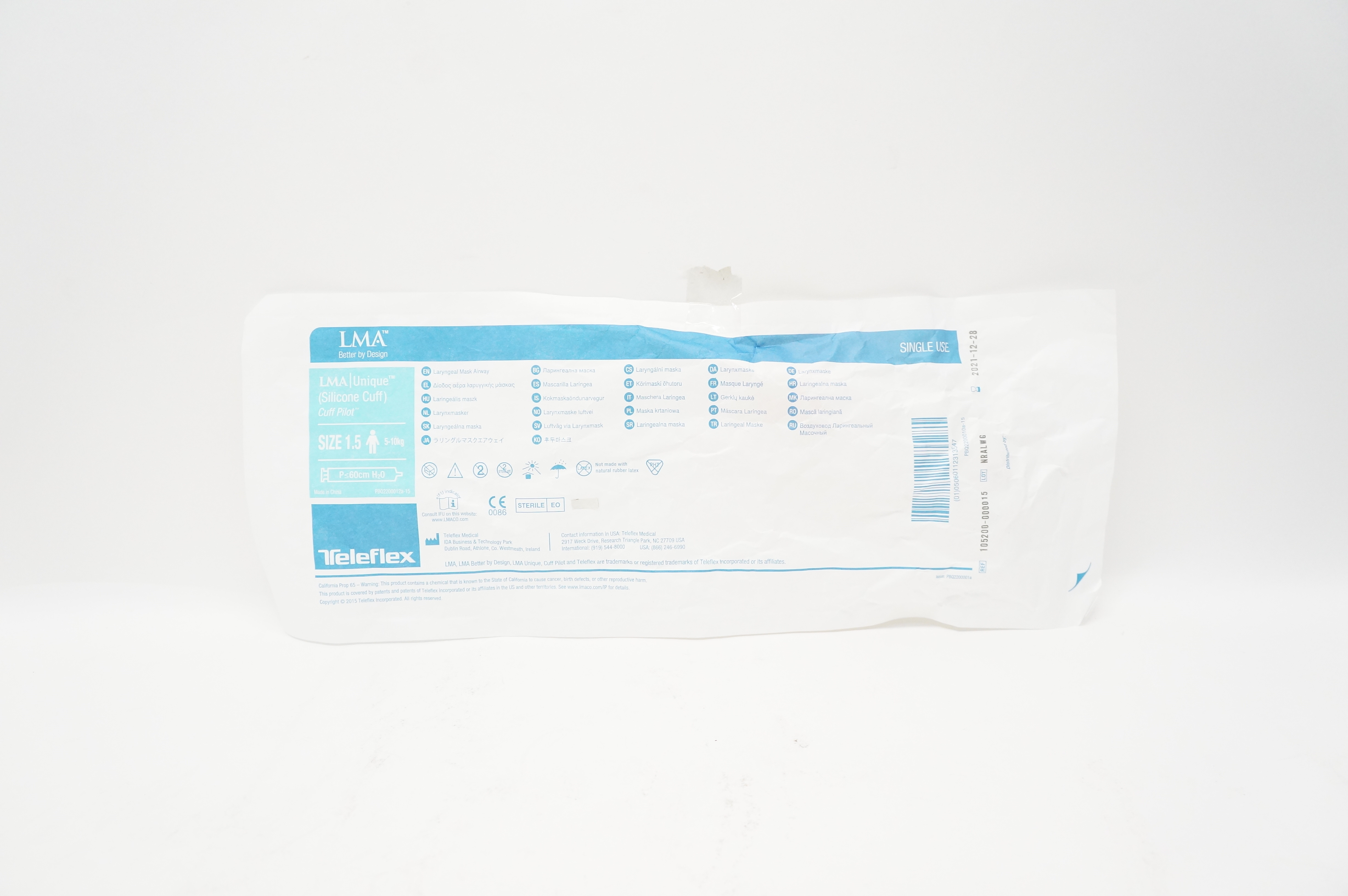 Teleflex 105200-000015 LMA Unique Cuff Pilot Size 1.5, 5-10kg, P≤60cm H2O (x)