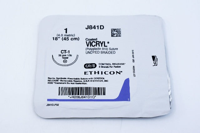 Ethicon J841D 1 VICRYL, CT-1, 36mm 1/2c Taper, 18inch (x)