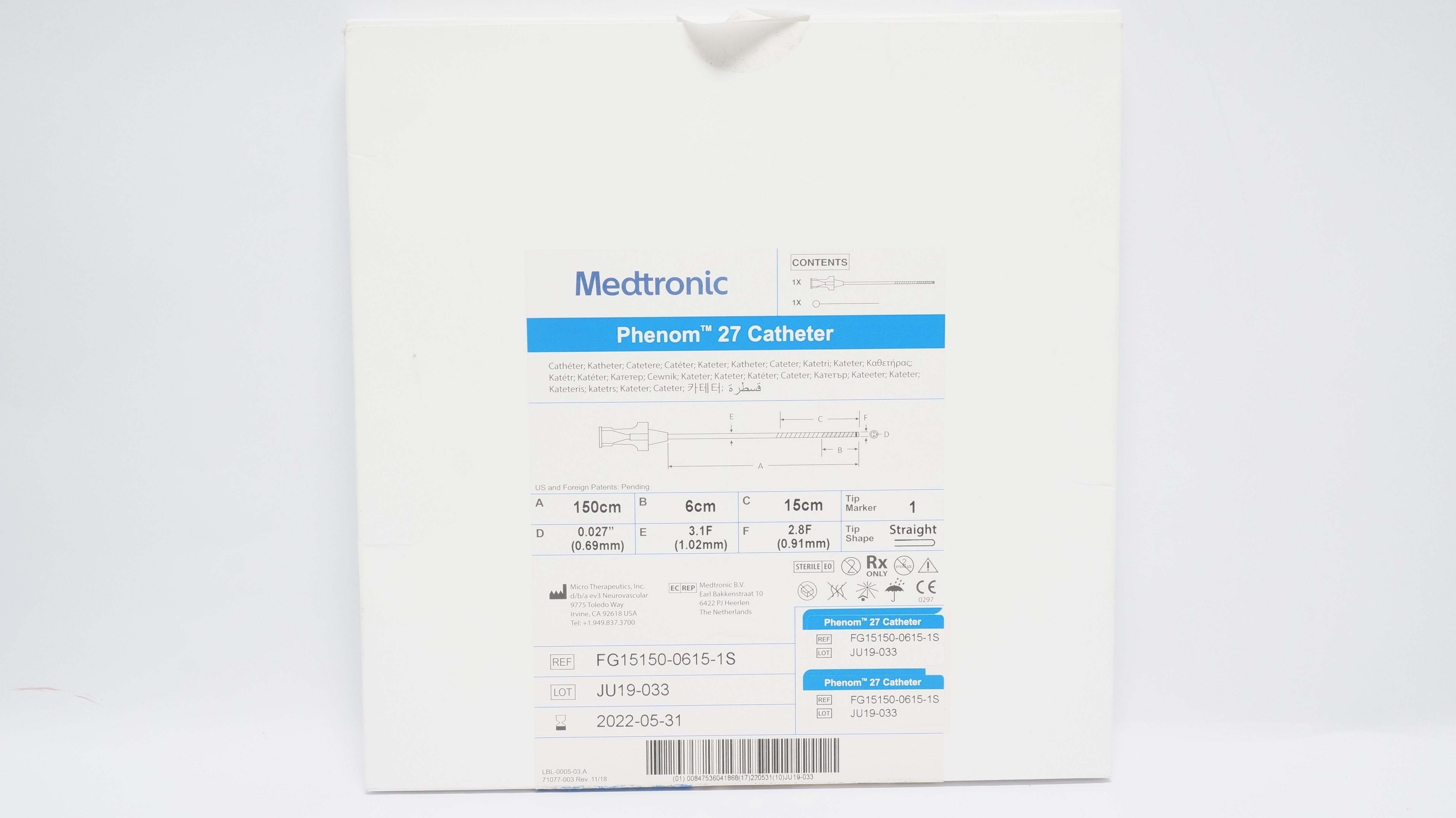 Medtronic FG15150-0615-1S Phenom 27 Cath. 3.1F/2.8F, Straight (x)