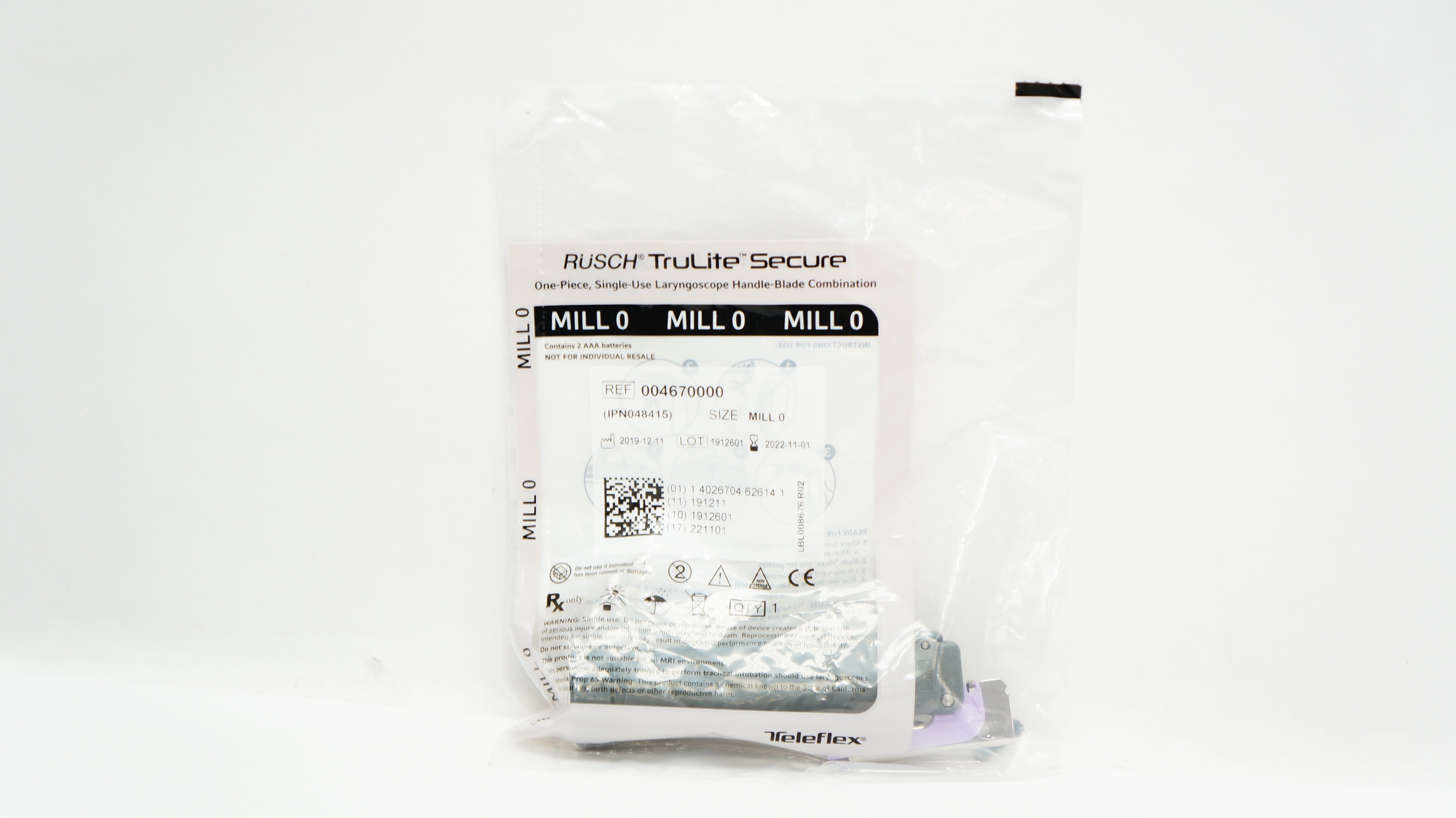 Teleflex 004670000 Rusch TruLite Secure Laryngoscope Handle-Blade, Mill 0 (x)