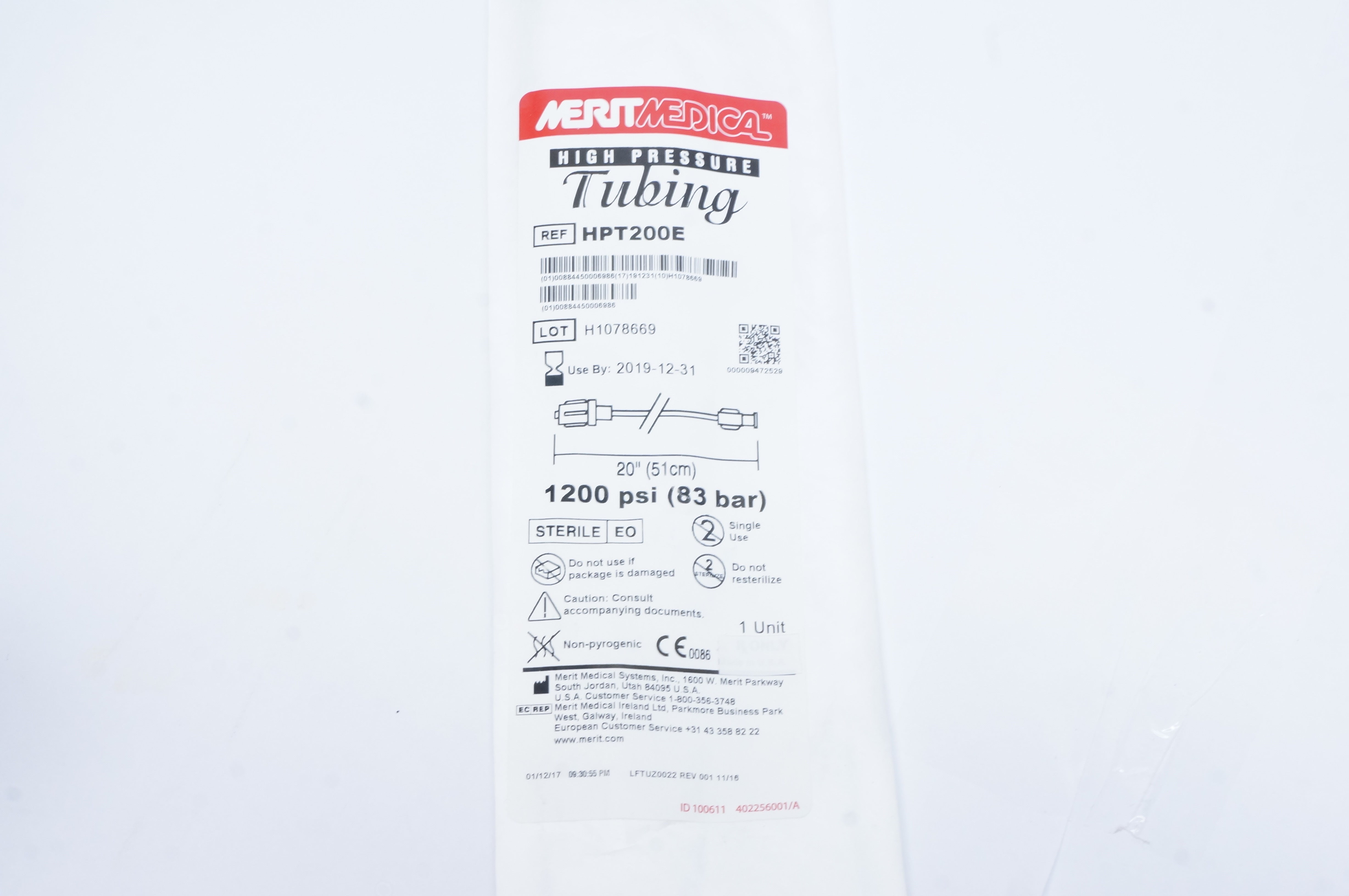 Merit Medical HPT200E High Pressure Tubing 20inch 1200 psi (83 bar) (x)