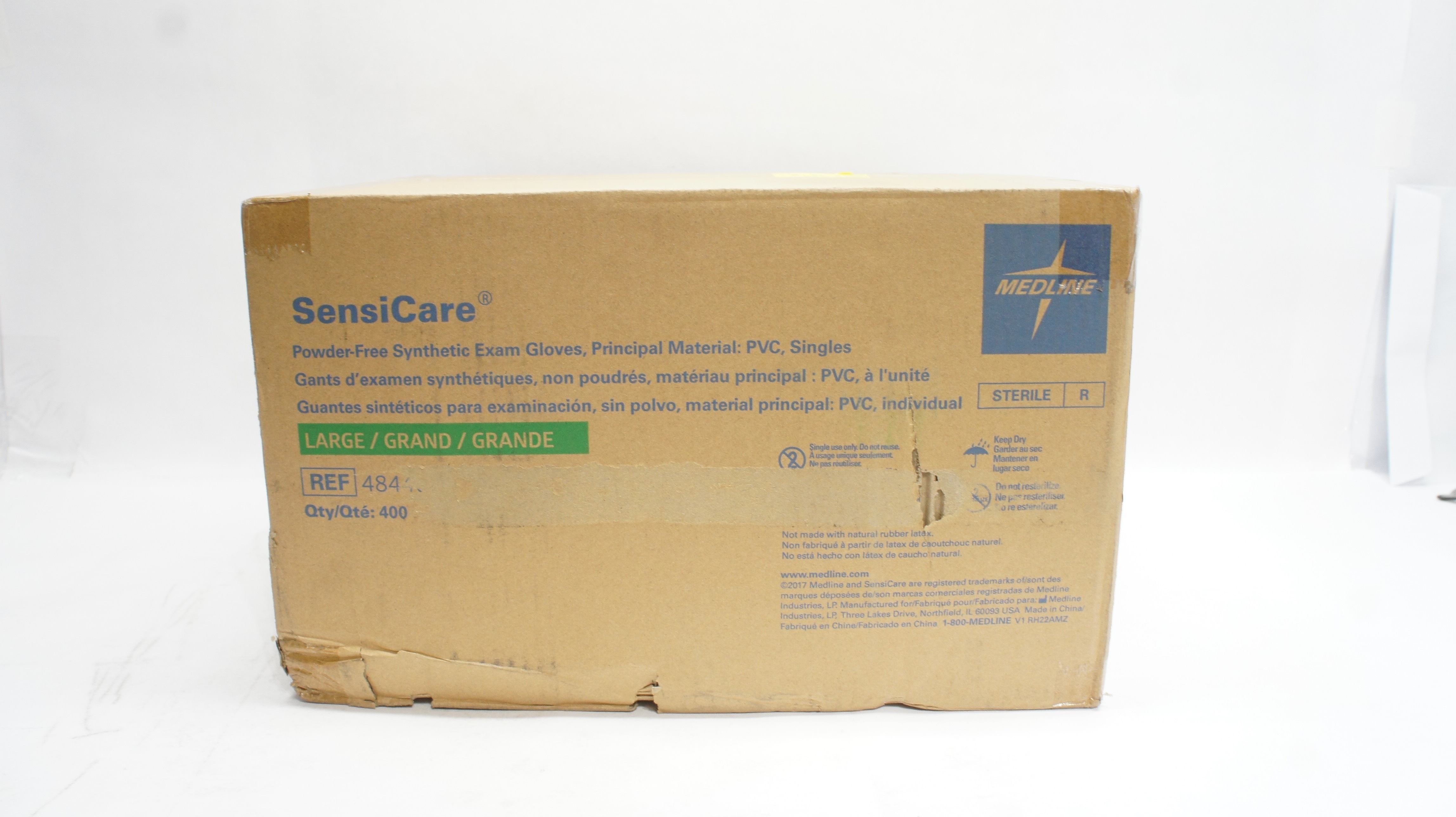 Medline 484403 SensiCare Powder-Free Synthetic Exam Gloves,Size L - Box of 400
