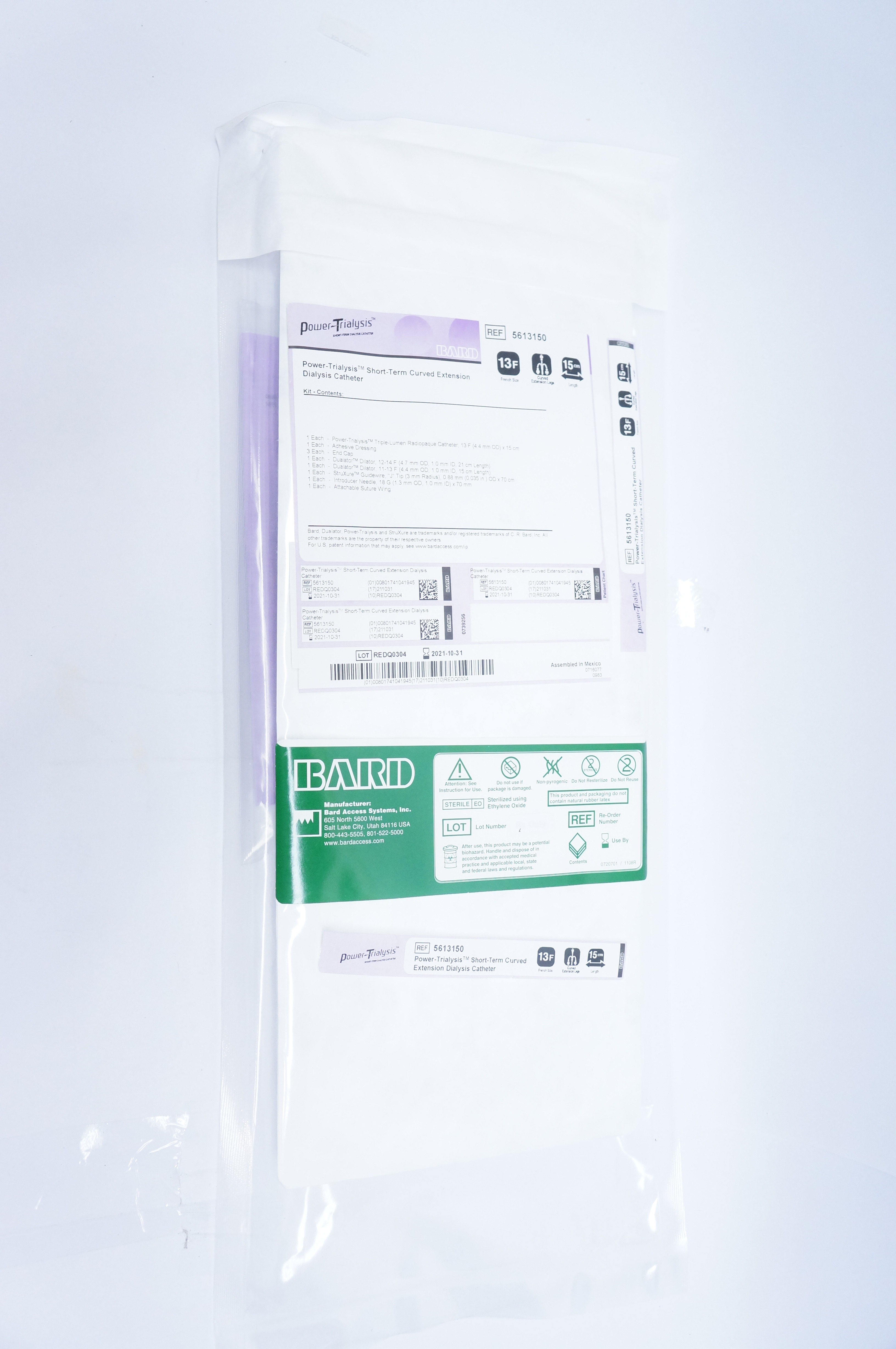 Bard 5613150 Power-Trialysis Short-Term Curved Extension Dialysis Cath.13Fx15cm