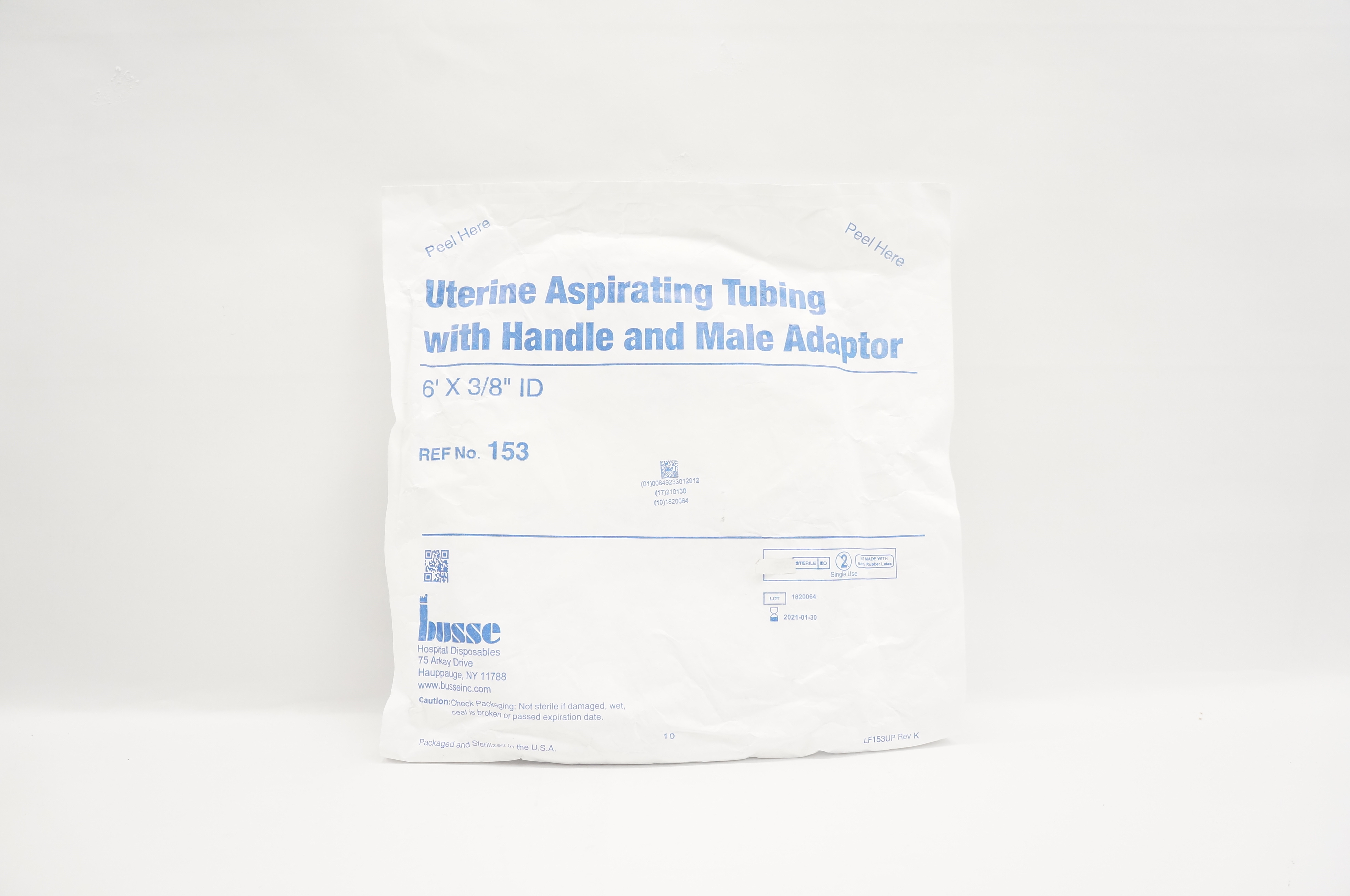 Busse 153  Uterine Aspirating Tubing Handle and Male Adaptor 6Ft. x 3/8in. (x)