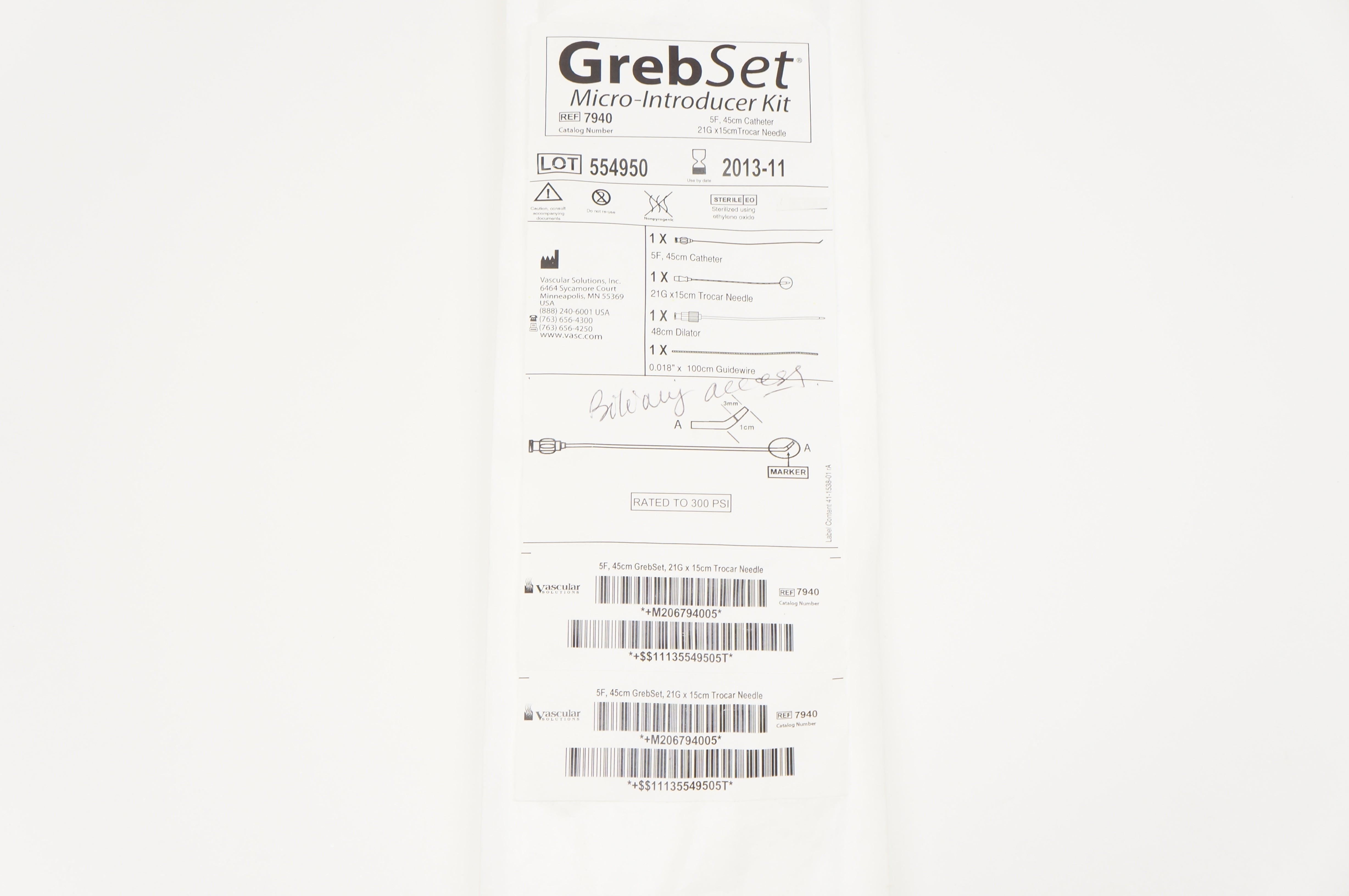 Vascular 7940 Greb Set Micro-Introducer 5F, 45cm Cath. (x)