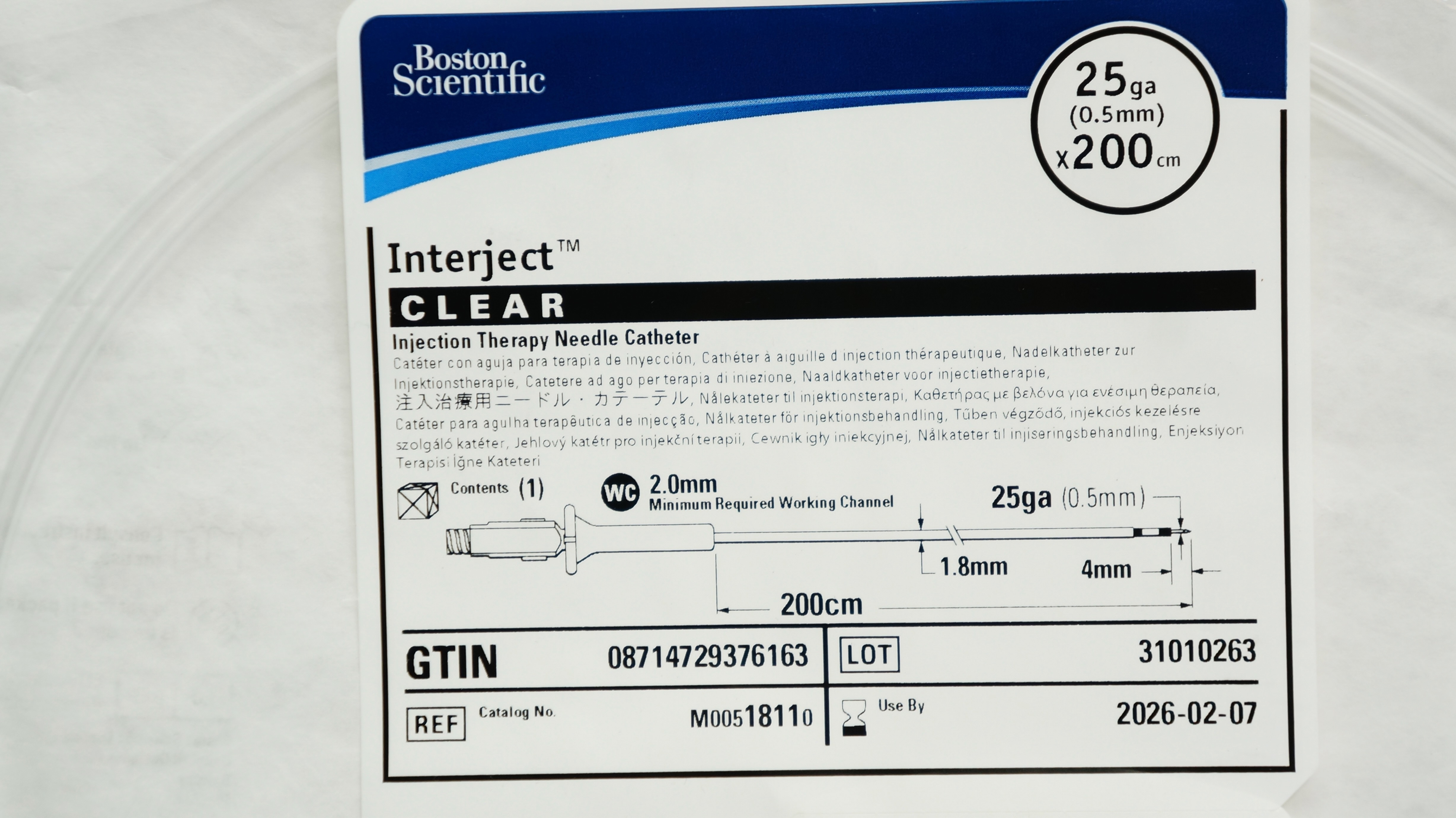 Boston Scientific M00518110 Interject Clear Therapy Needle Cath. 25Ga x 200cm