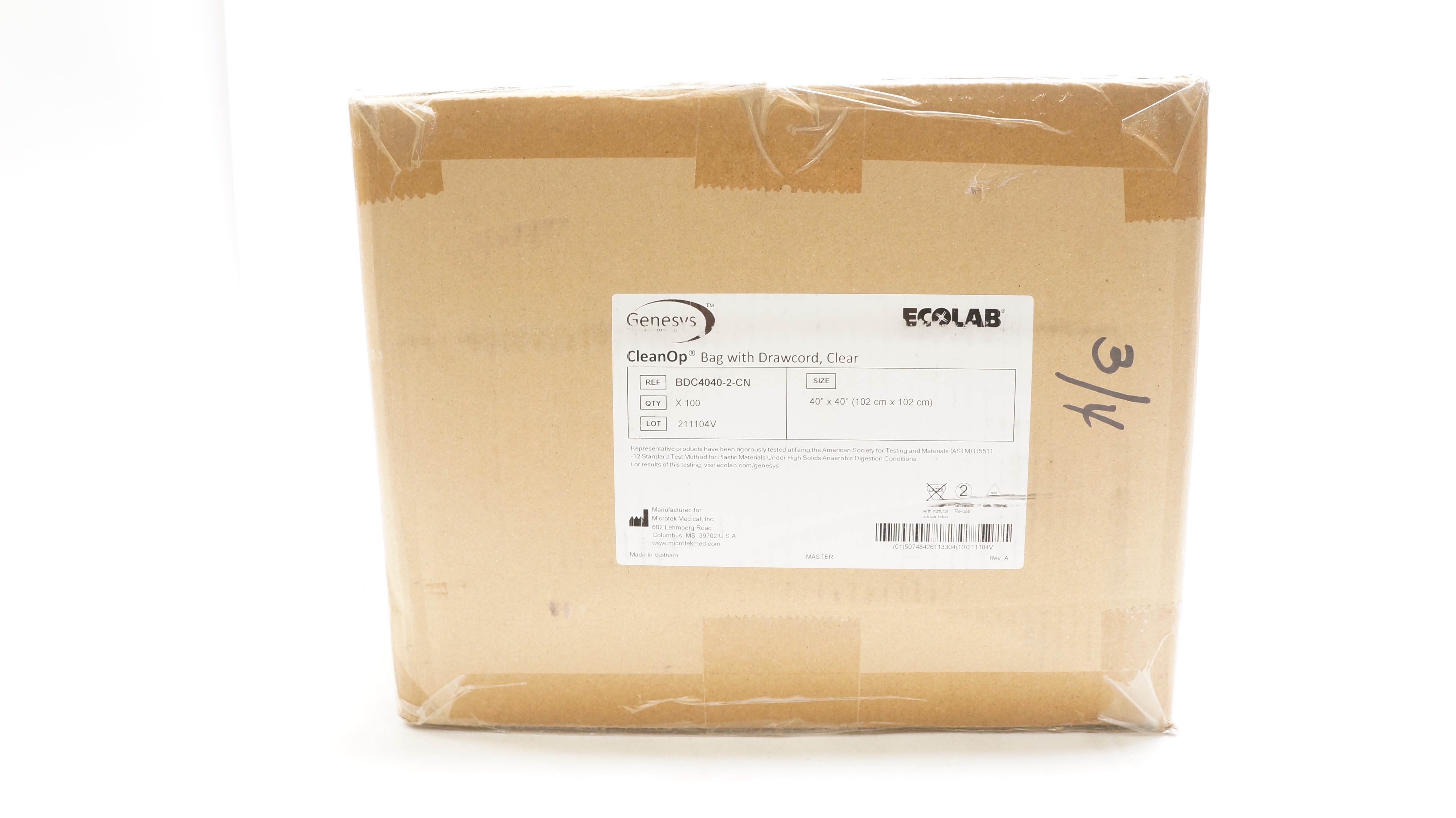 Microtek BDC4040-2-CN Genesys Ecolab CleanOp Bag W/Drawcord,Clear - Box of 100