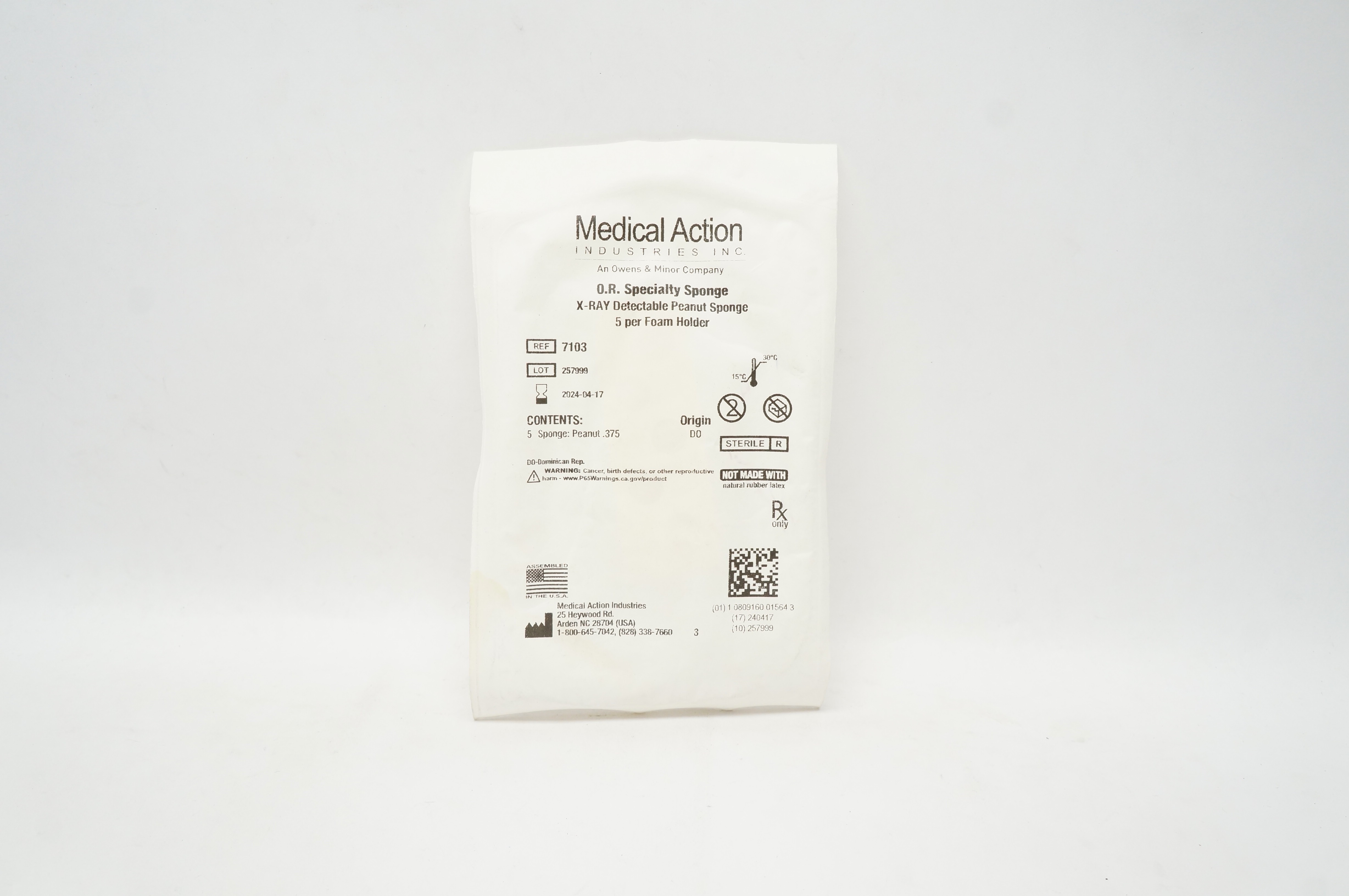 Medical Action 7103 X-Ray Detectable Specialty Peanut Sponge .375inch- Pack of 5