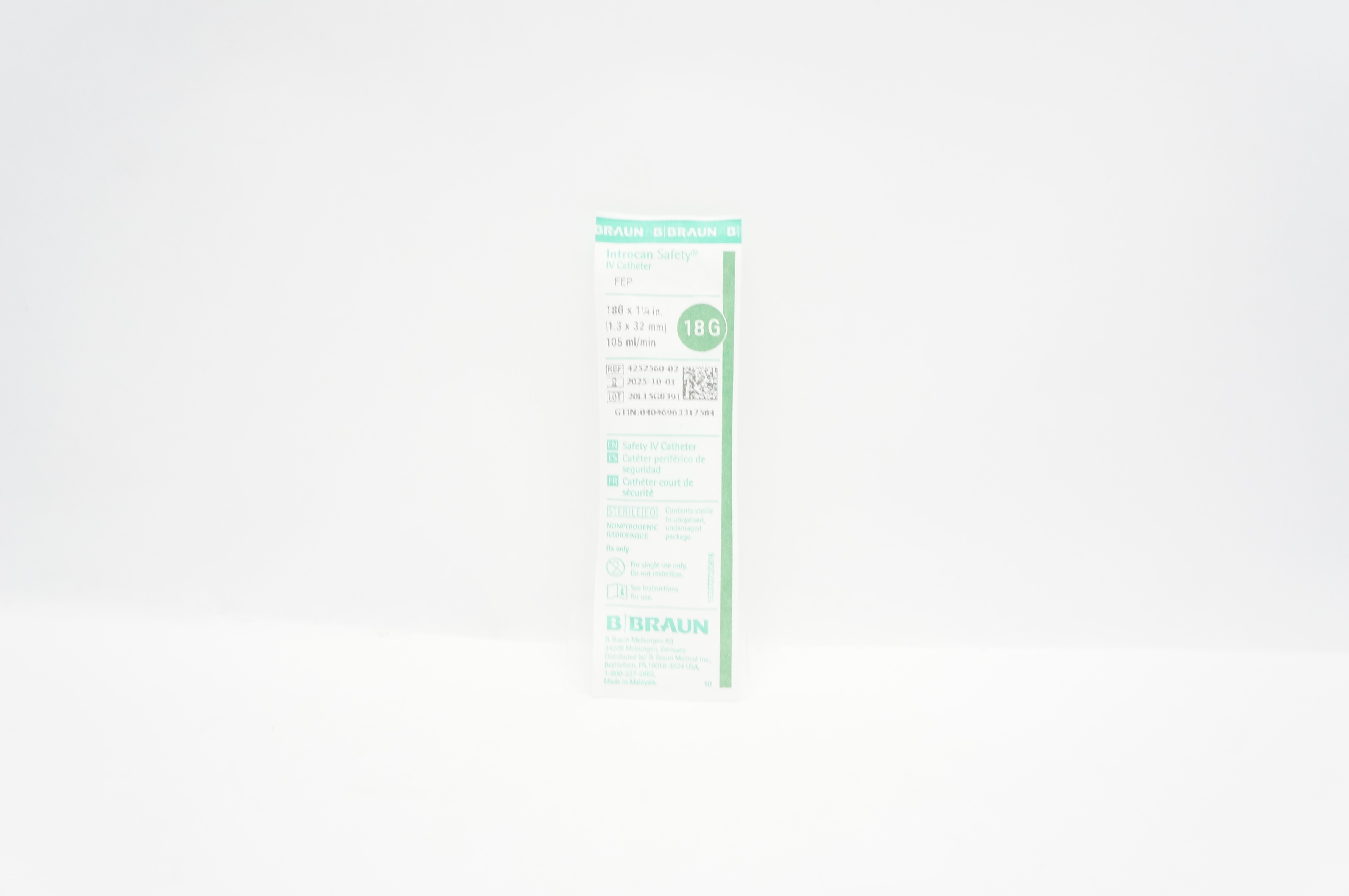 Braun 4252560-02 Introcan Safety FEP IV Cath. 18G x 1 1/4inch 105ml/min