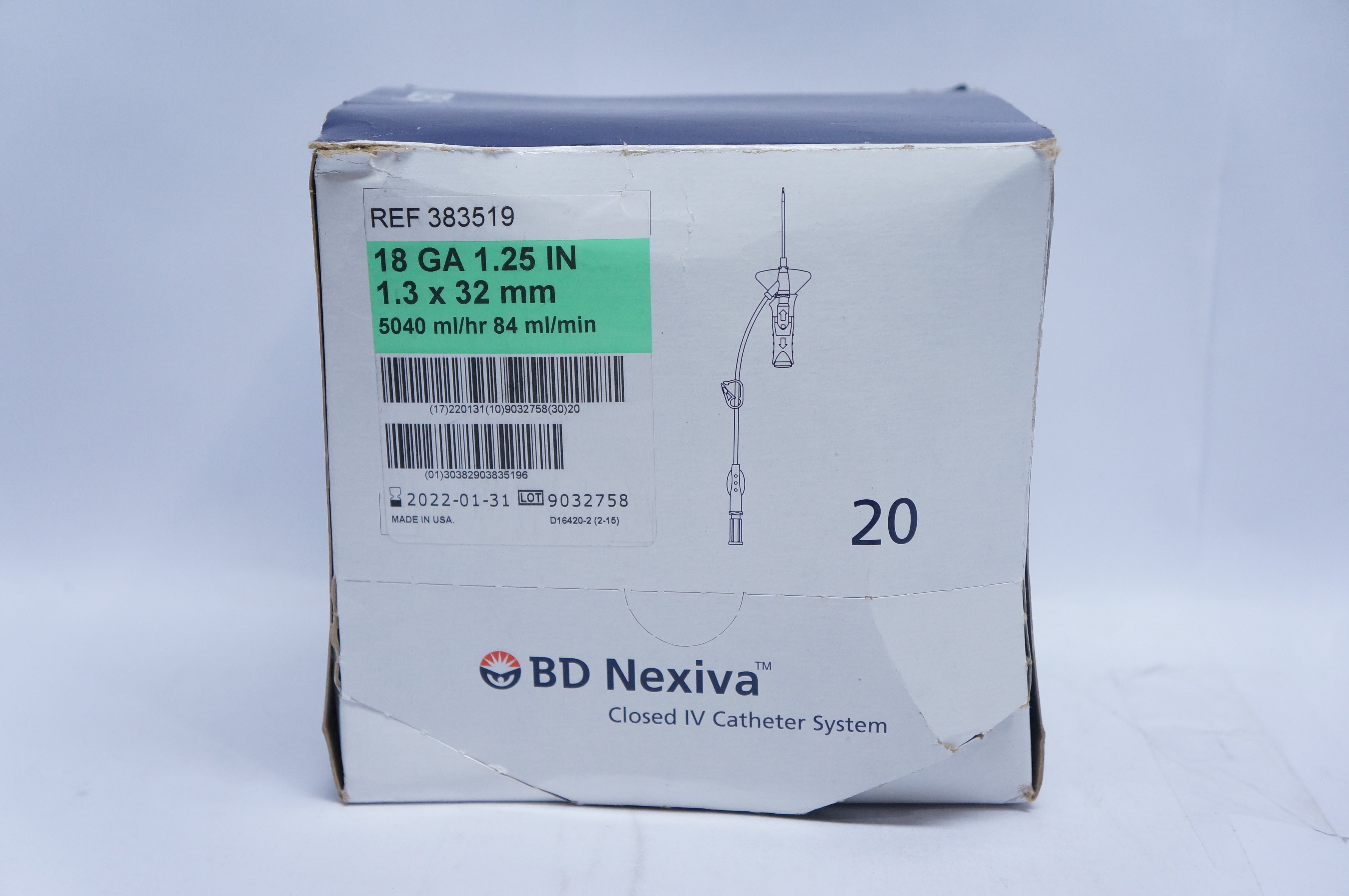 BD 383519 Nexiva Closed IV Cath. System 18Ga x1.25Inch 5040ml/hr - Box of 20