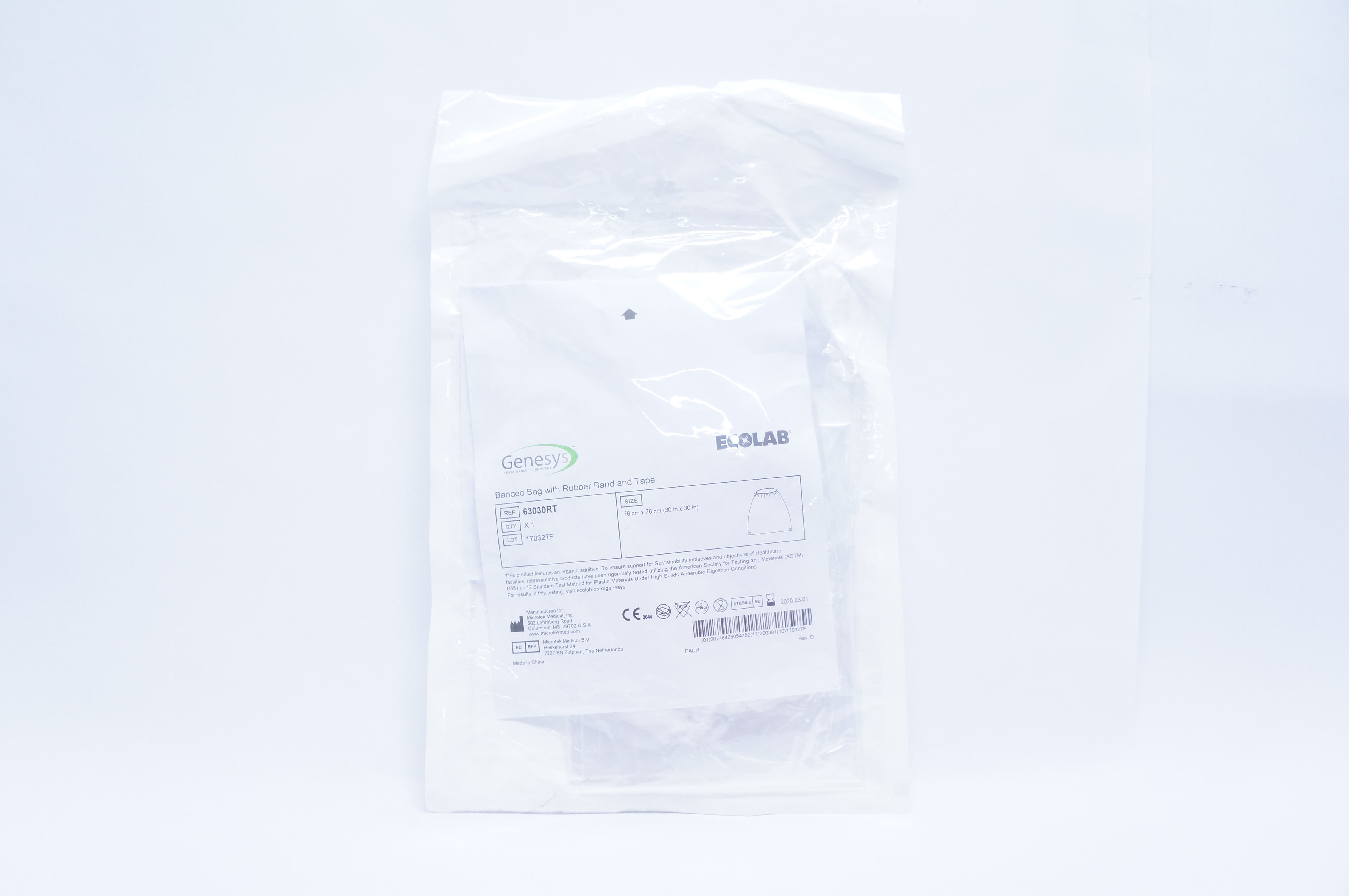 Microtek 63030RT Genesys Ecolab Banded Bag W/rubber Band and Tape 30 x 30inch(x)