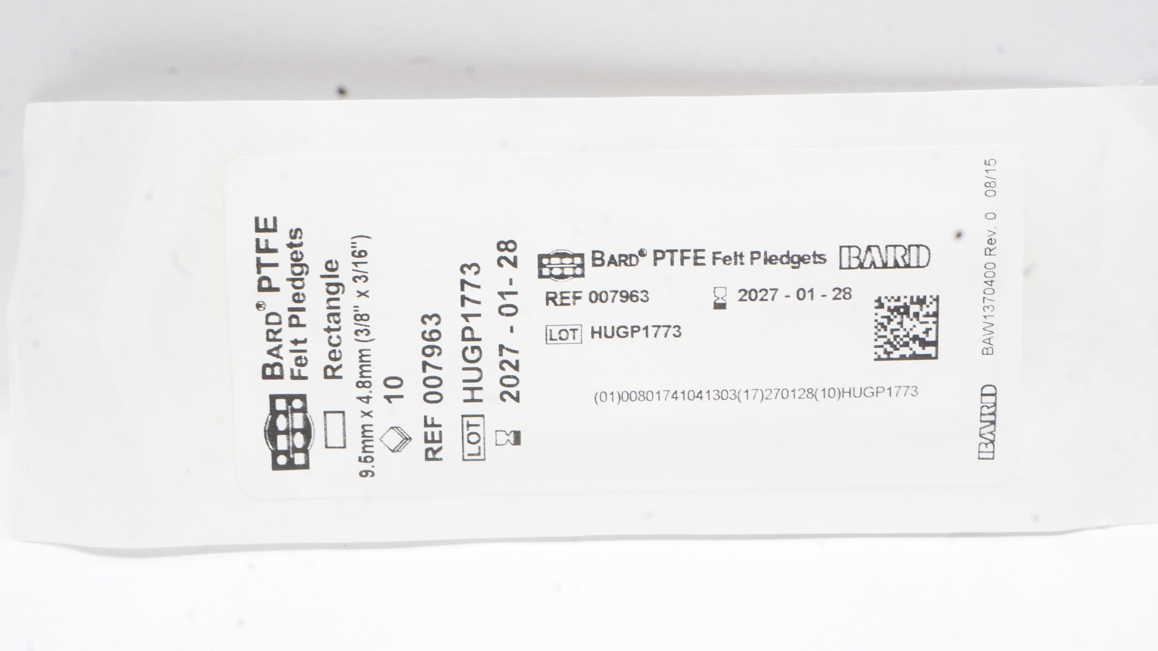 Bard 007963 PTFE Felt Pledgets 3/8inc x 3/16inch - Pack of 10