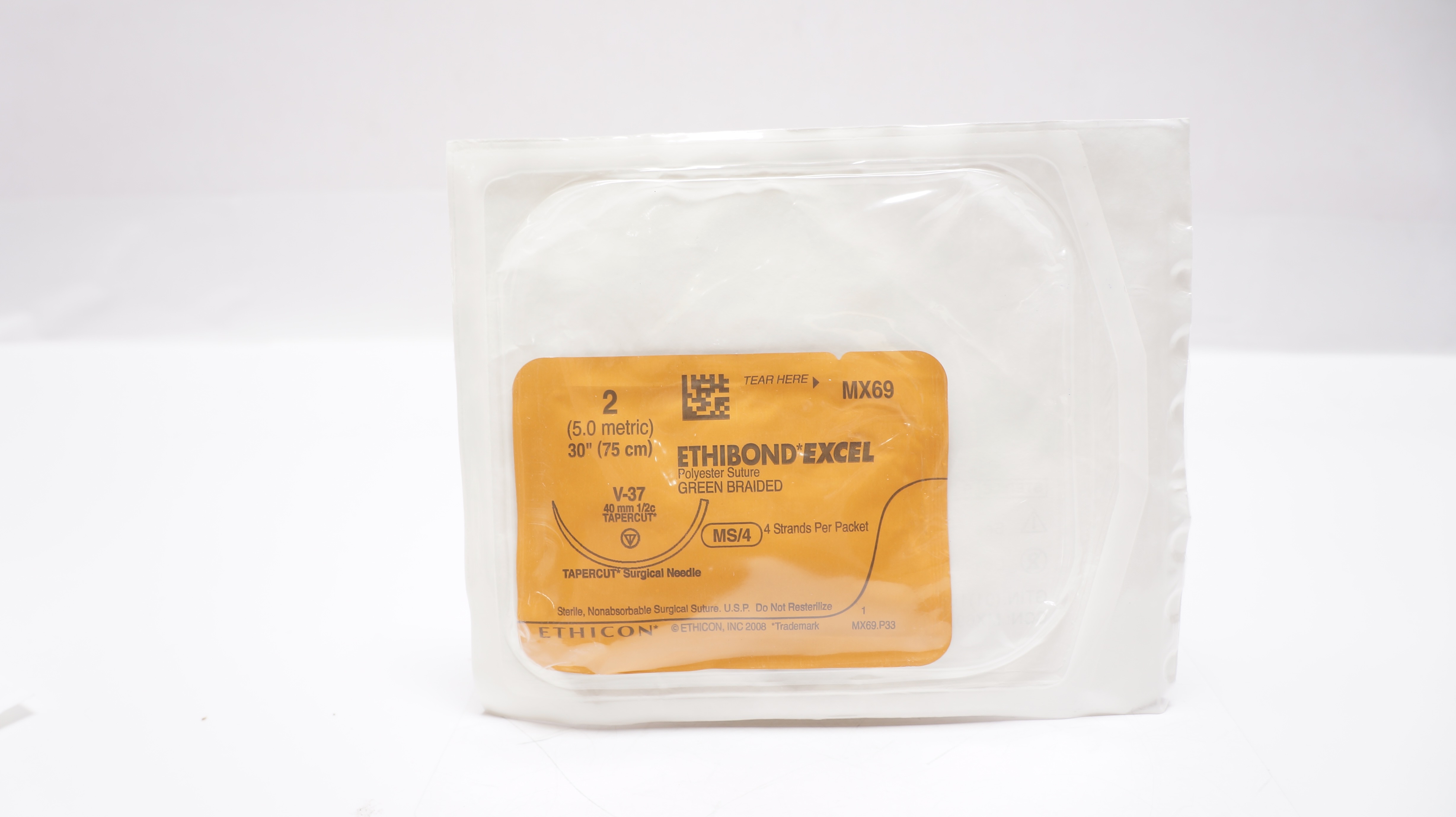 Ethicon MX69 2 Ethibond Excel Polyester Stre V-37 40mm 1/2c Tapercut 30inch