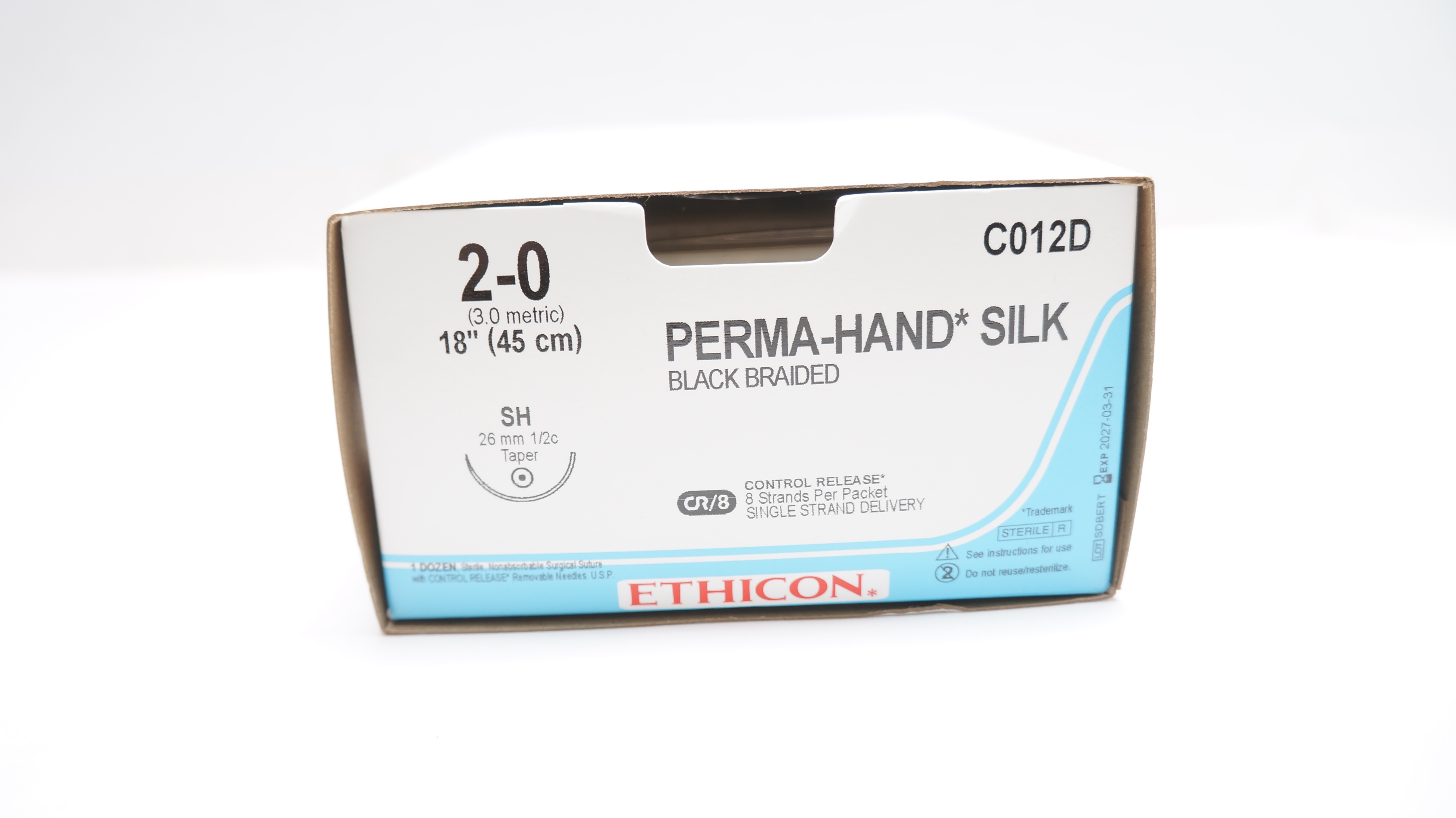 Ethicon C012D 2-0 PERMA-HAND Surgical Stre SH 26mm 1/2c Taper 18inch - Box of 12