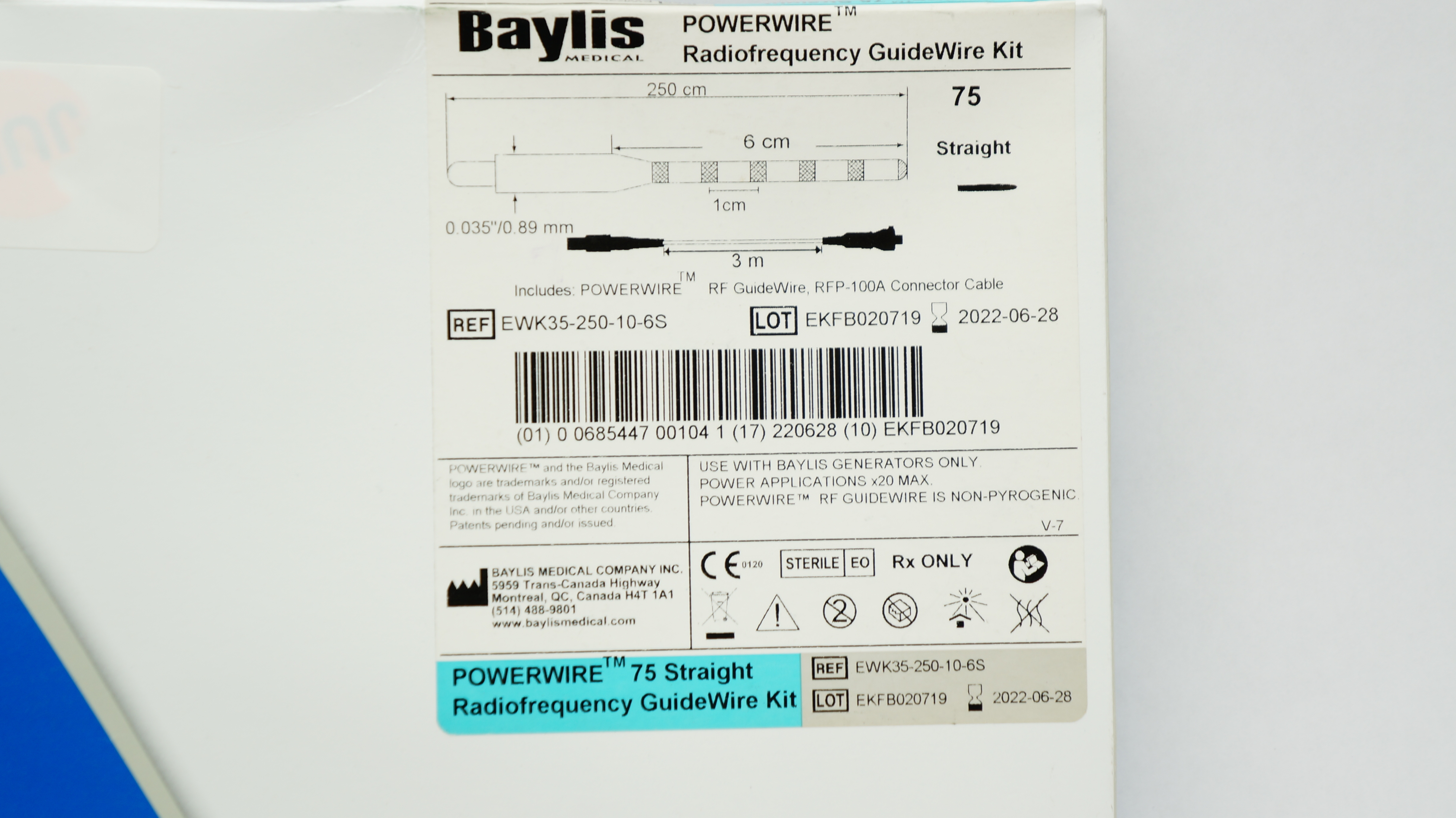 Baylis Medical EWK35-250-10-6S Powerwire Radiofrequency GuideWire Kit (x)