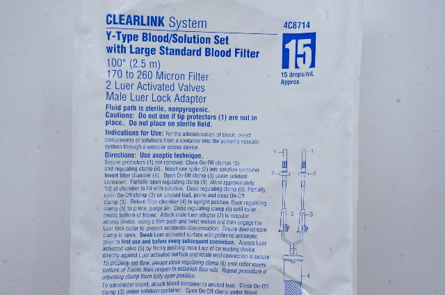 Baxter 4C8714 CLEARLINK System Y-Type Blood Solution Set 15mL