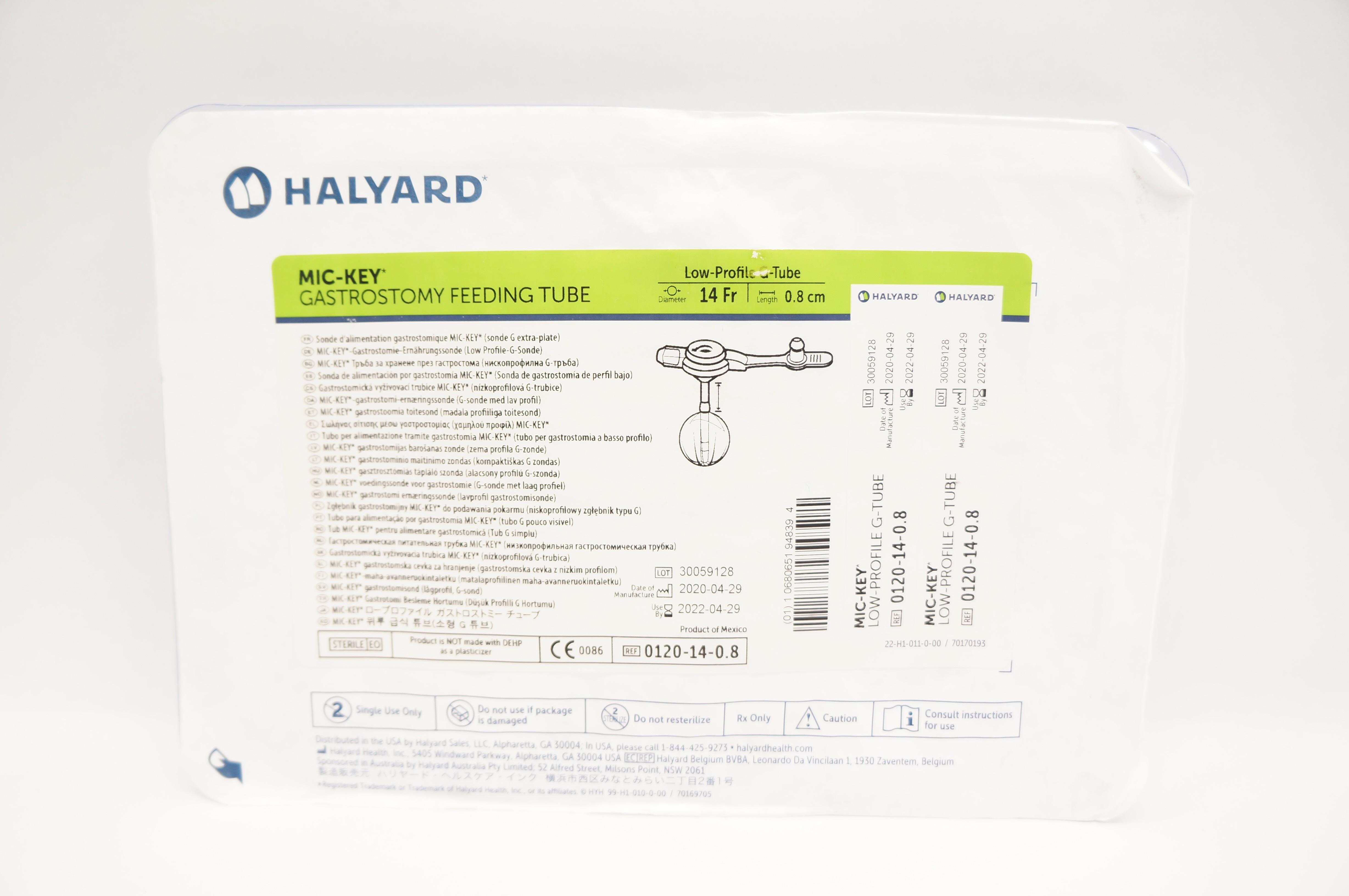 Halyard 0120-14-0.8 MIC-KEY Gastrostomy Feeding Tube 14Fr. x 0.8cm (x)