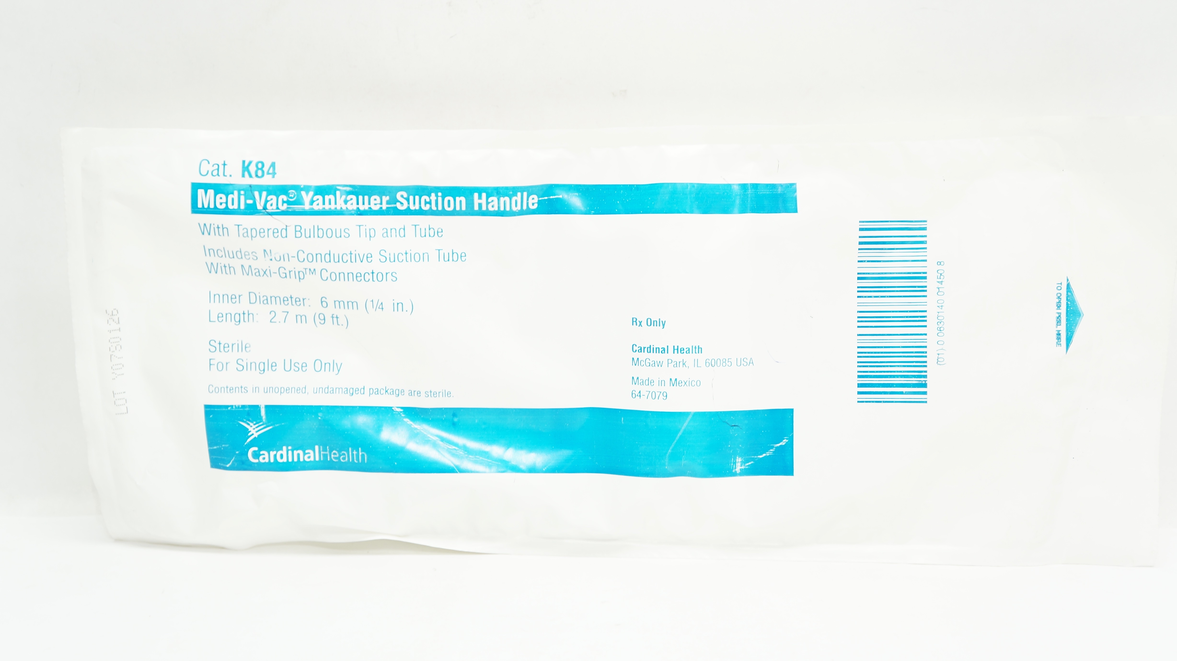 Cardinal Health K84 Medi-Vac Yankauer Suction Handle w/Tapered Tip 1/4inch x 9Ft