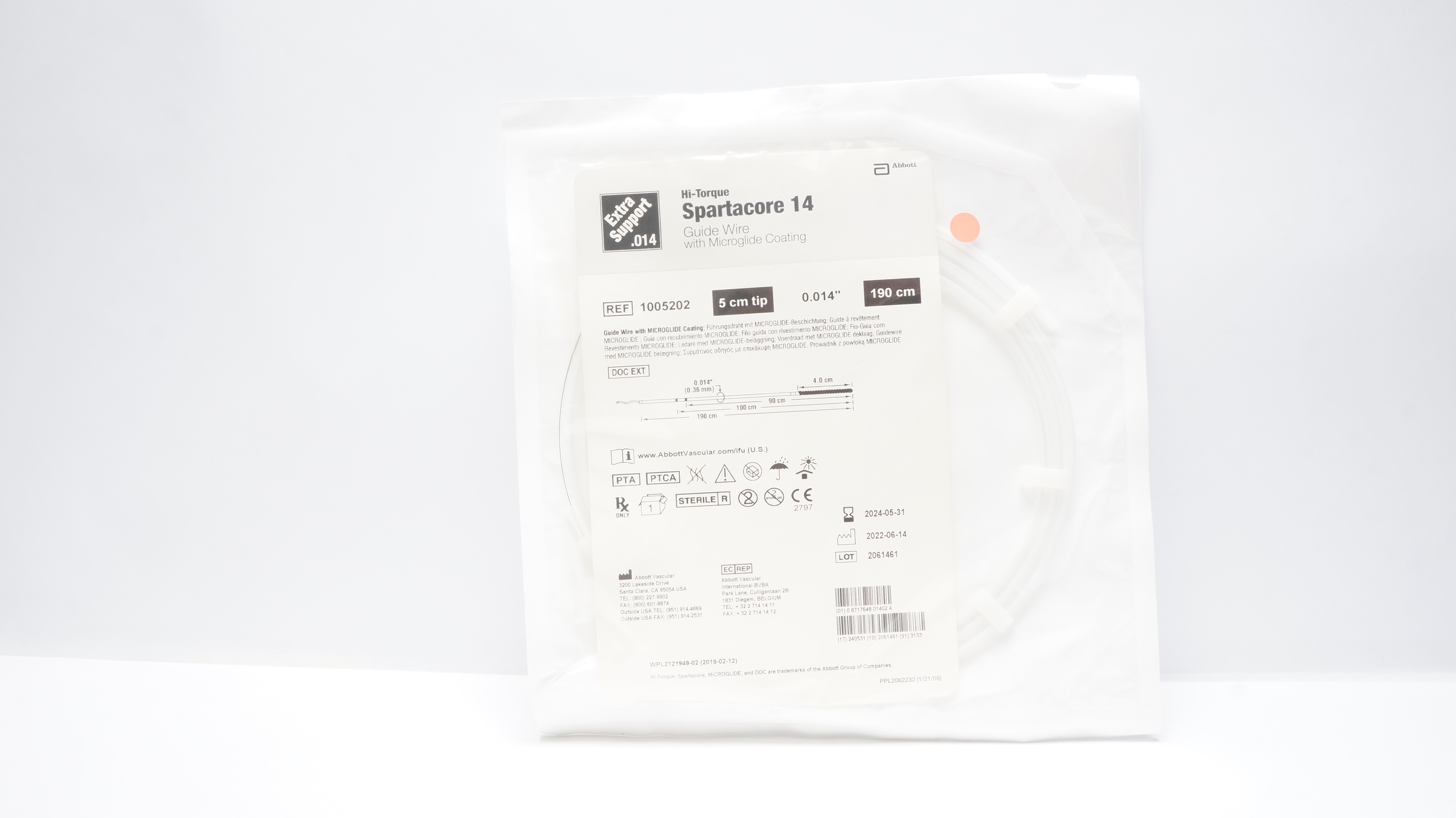 Abbott 1005202 Hi-Torque Spartacore 14 Guide Wire 190cm x 0.014inch x 5cm (x)