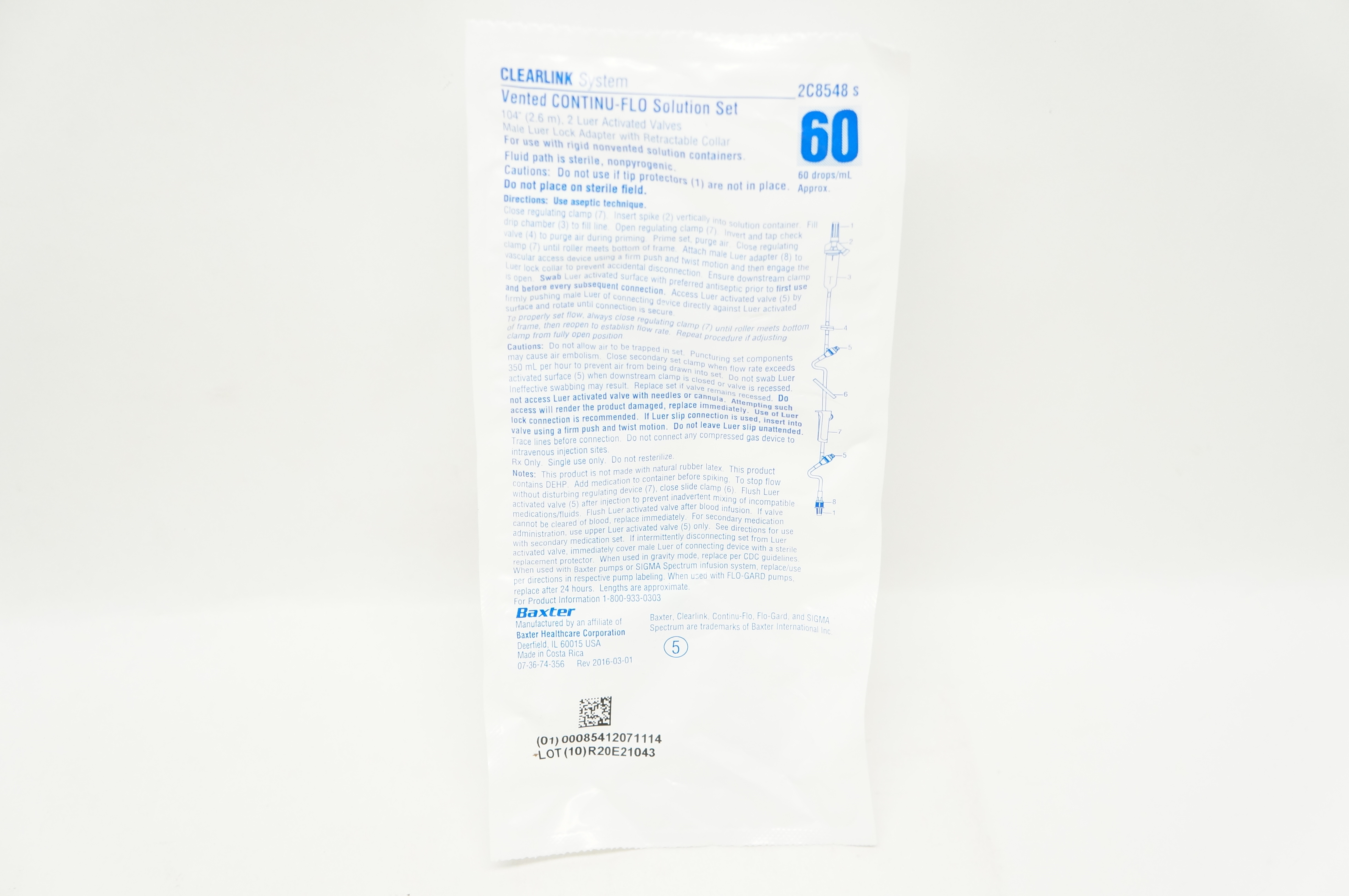 Baxter 2C8548s Clearlink System Vented Continu-Flo Solution Set 104inch