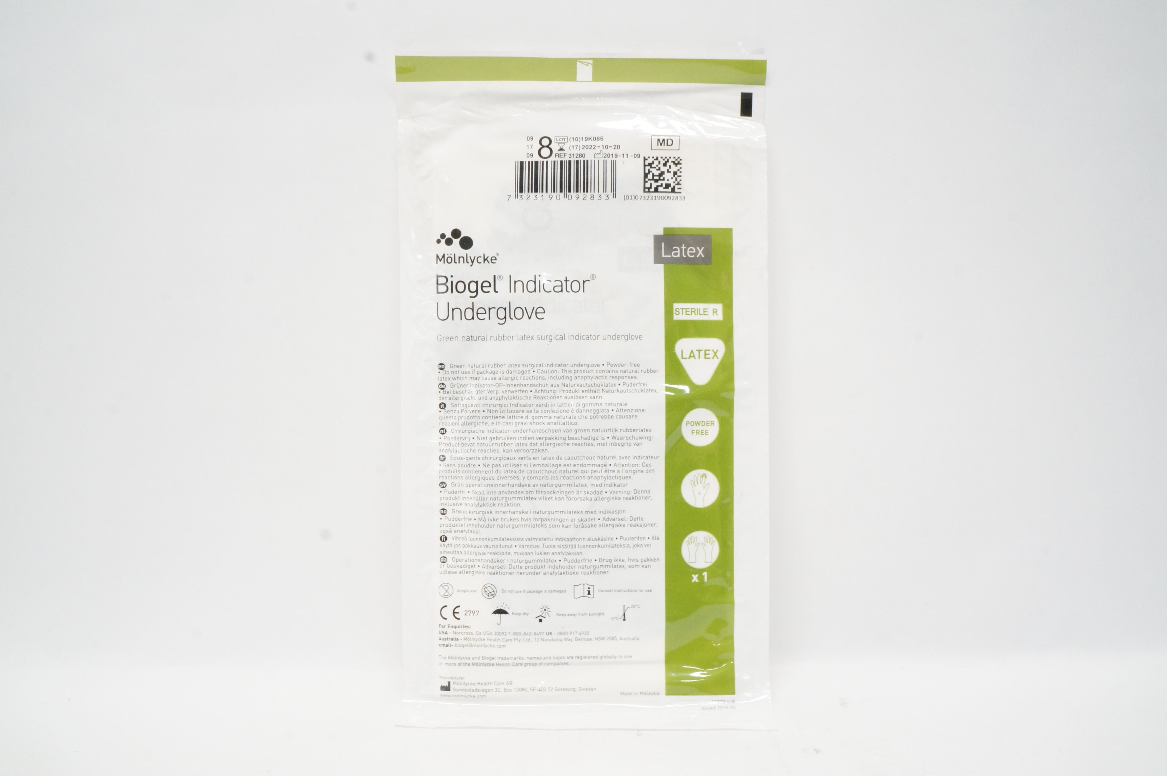 Molnlycke Healthcare 31280 Biogel Indicator Underglove, Size 8
